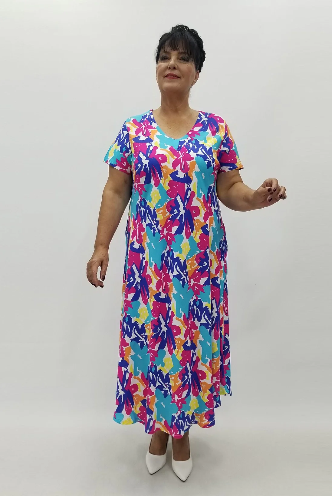 Miraggio Büyük Beden Elbise 99810 SAKS/FUŞYA