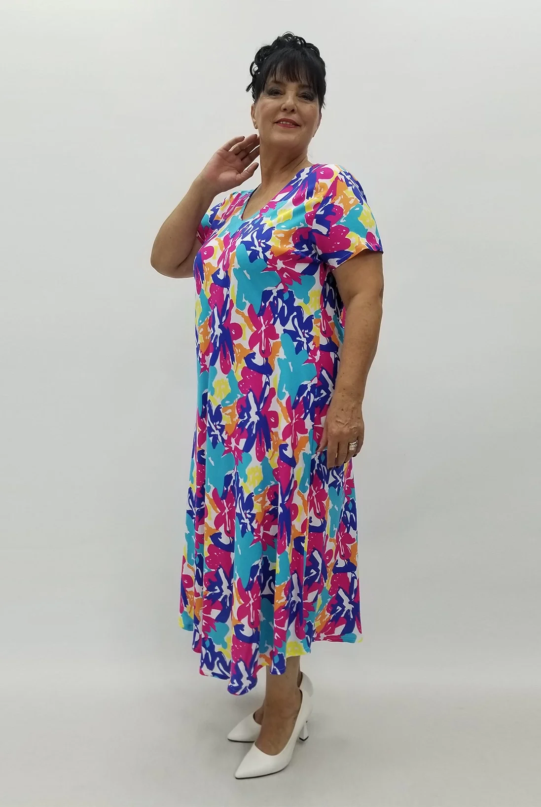 Miraggio Büyük Beden Elbise 99810 SAKS/FUŞYA