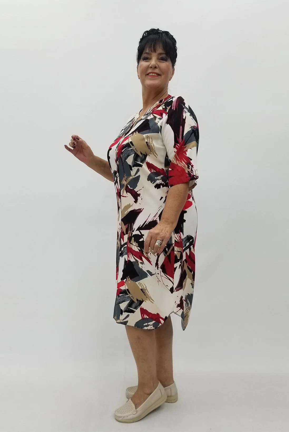 Miraggio Büyük Beden Elbise 99819 KREM/BORDO