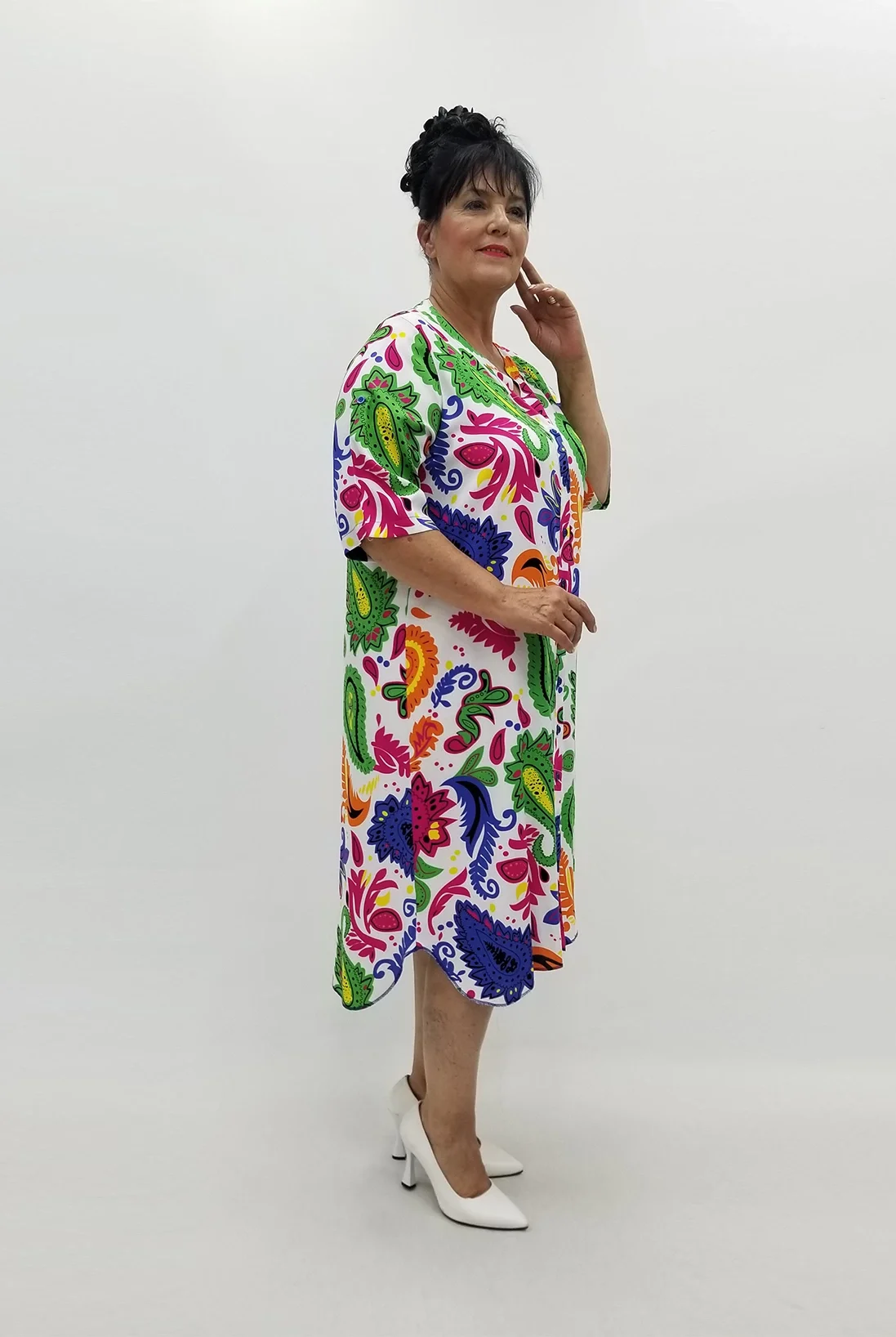 Miraggio Büyük Beden Elbise 99819 YEŞİL/BEYAZ