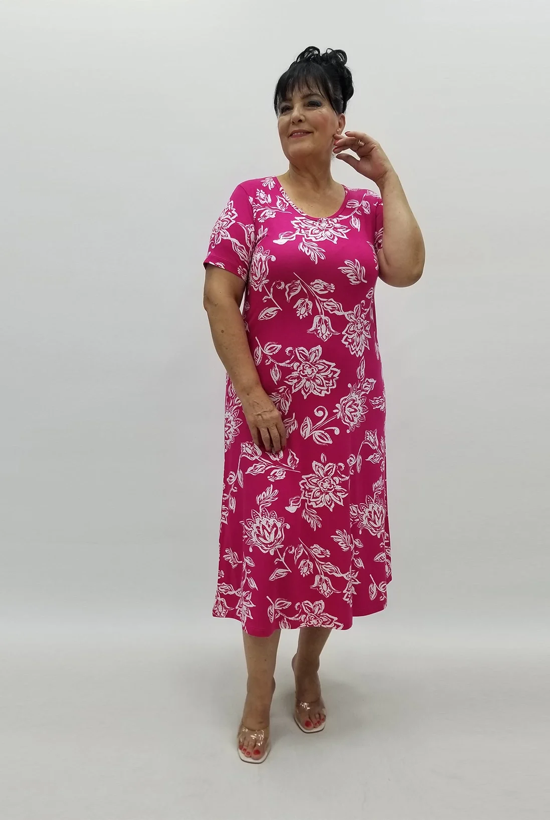 Miraggio Büyük Beden Elbise 99883 BEYAZ/FUŞYA