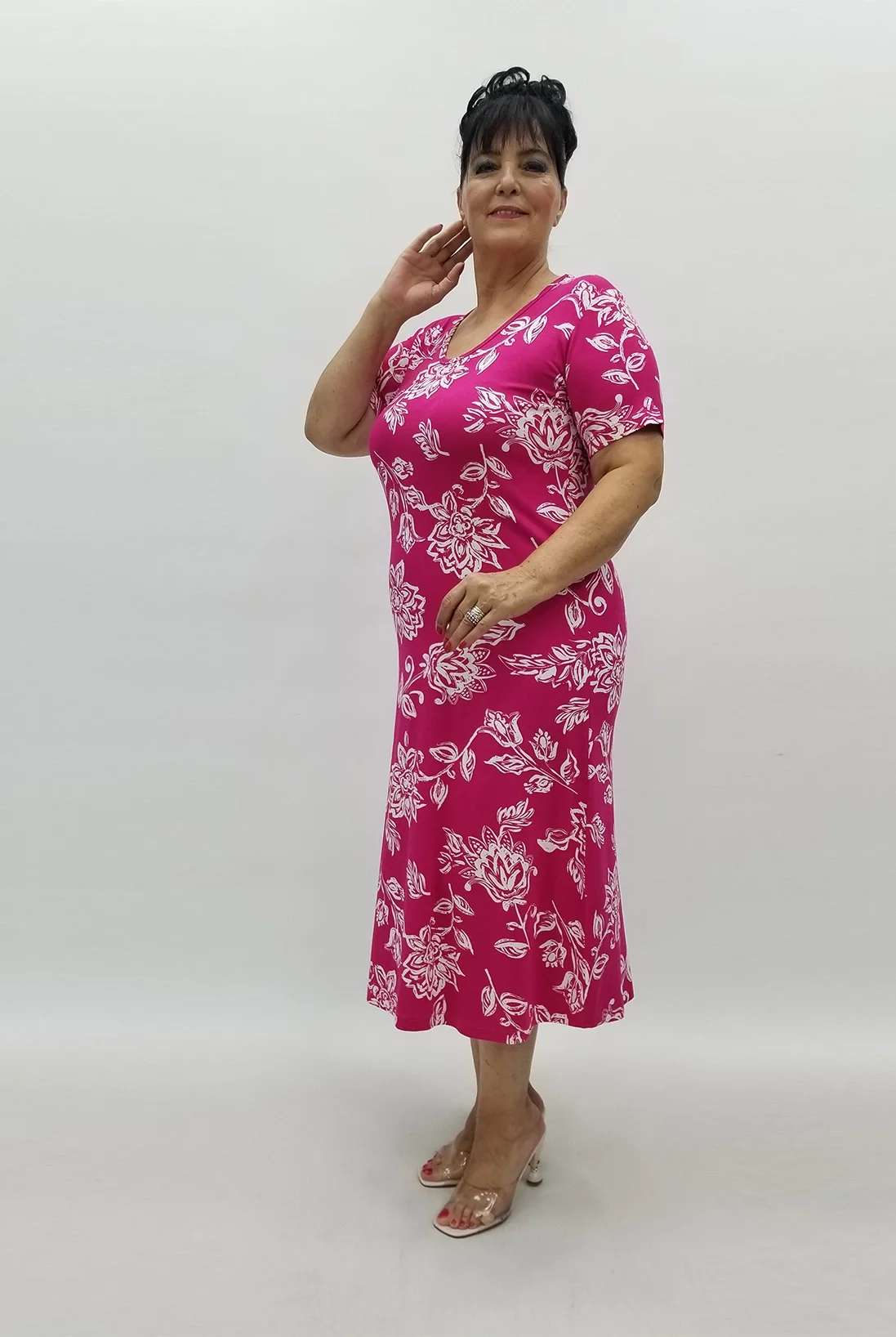 Miraggio Büyük Beden Elbise 99883 BEYAZ/FUŞYA