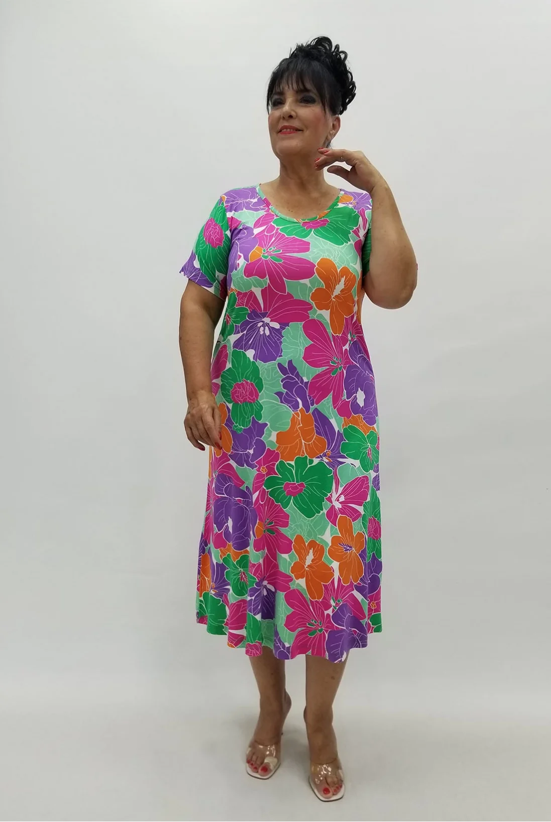 Miraggio Büyük Beden Elbise 99883 YEŞİL/MOR