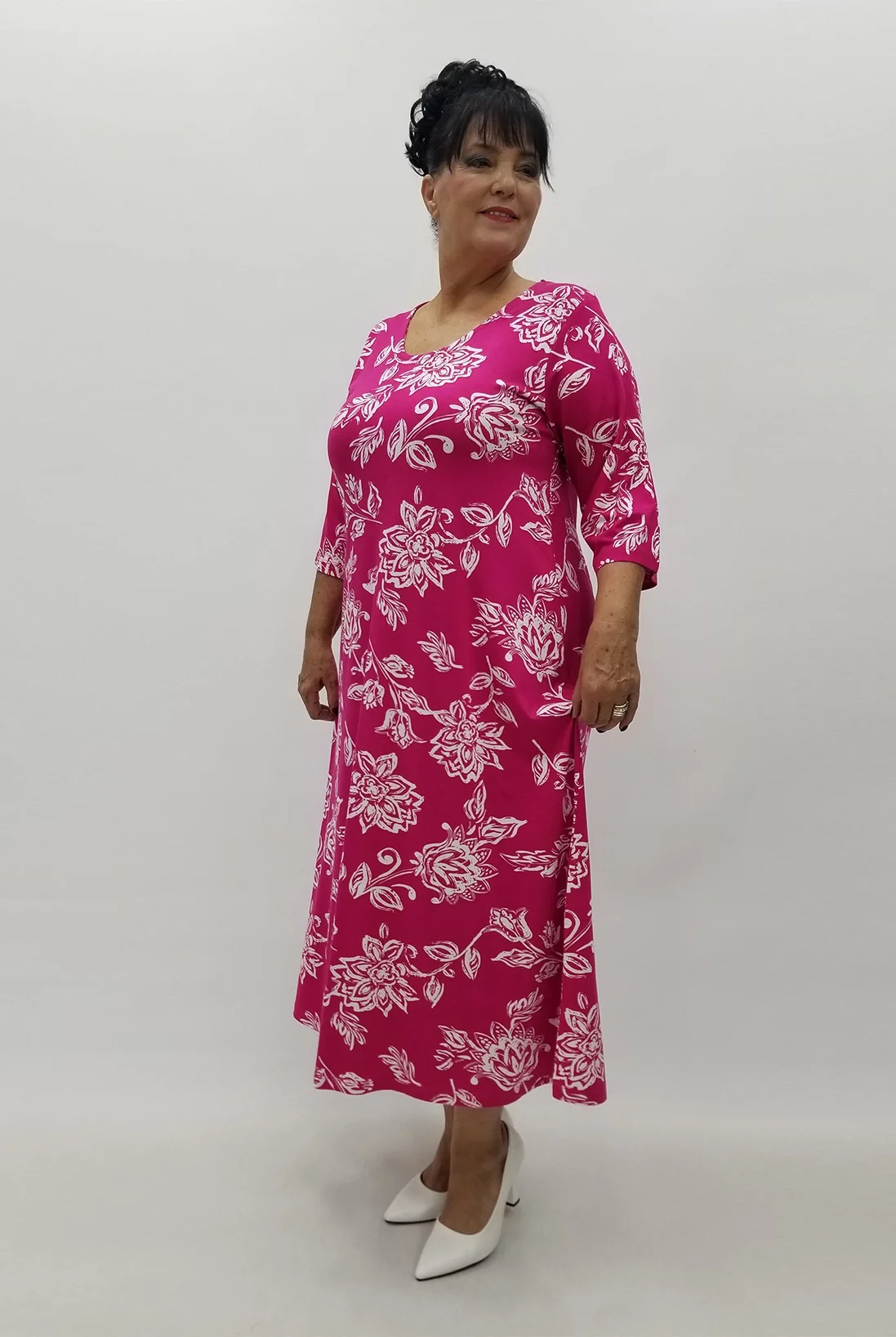 Miraggio Büyük Beden Elbise 99884 BEYAZ/FUŞYA