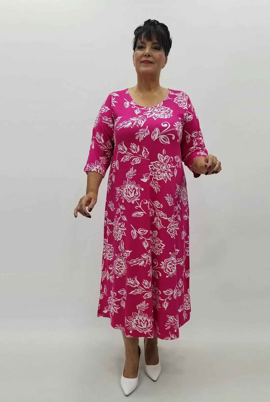 Miraggio Büyük Beden Elbise 99884 BEYAZ/FUŞYA