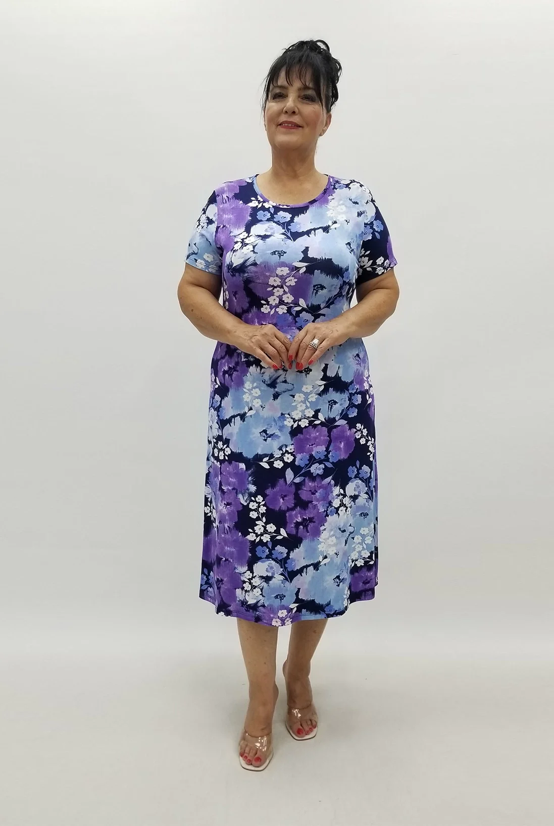 Miraggio Büyük Beden Elbise 99889 MOR ÇİÇEKLİ