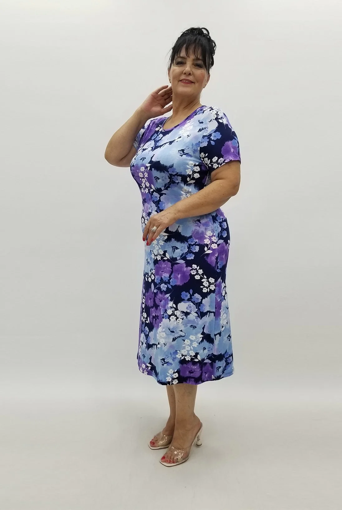 Miraggio Büyük Beden Elbise 99889 MOR ÇİÇEKLİ