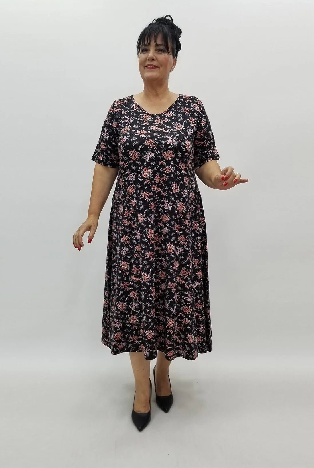 Miraggio Büyük Beden Elbise 99922 SİYAHÇİÇEKLİ