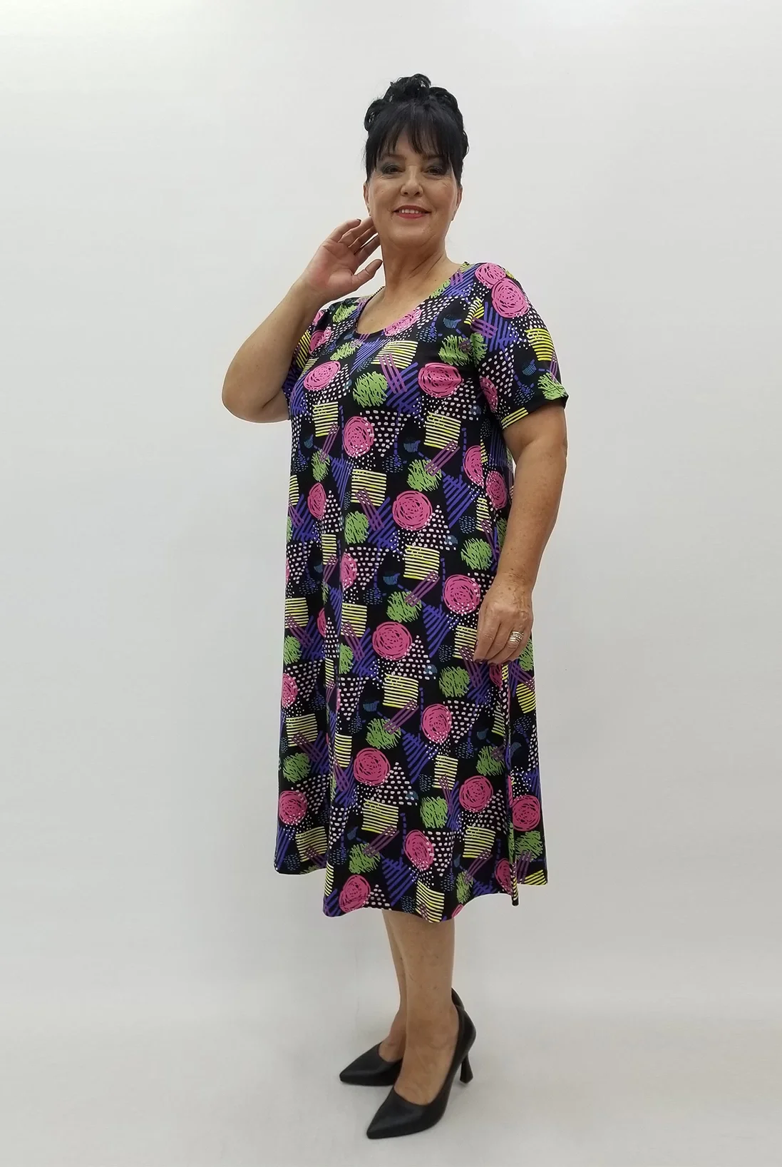 Miraggio Büyük Beden Elbise 99957 SİYAH/FUŞYA