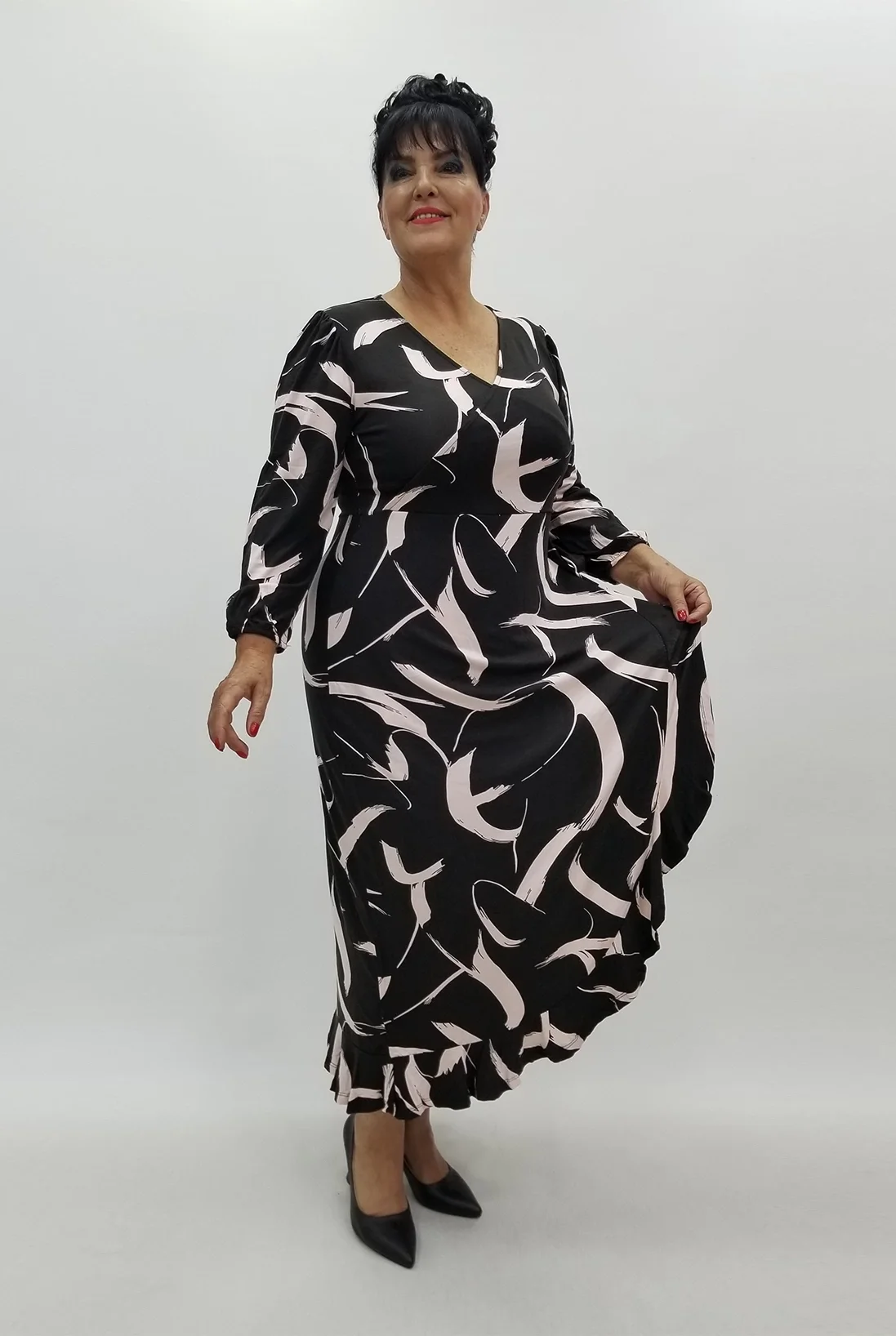 Miraggio Büyük Beden Elbise 99982 SİY/PUDRA