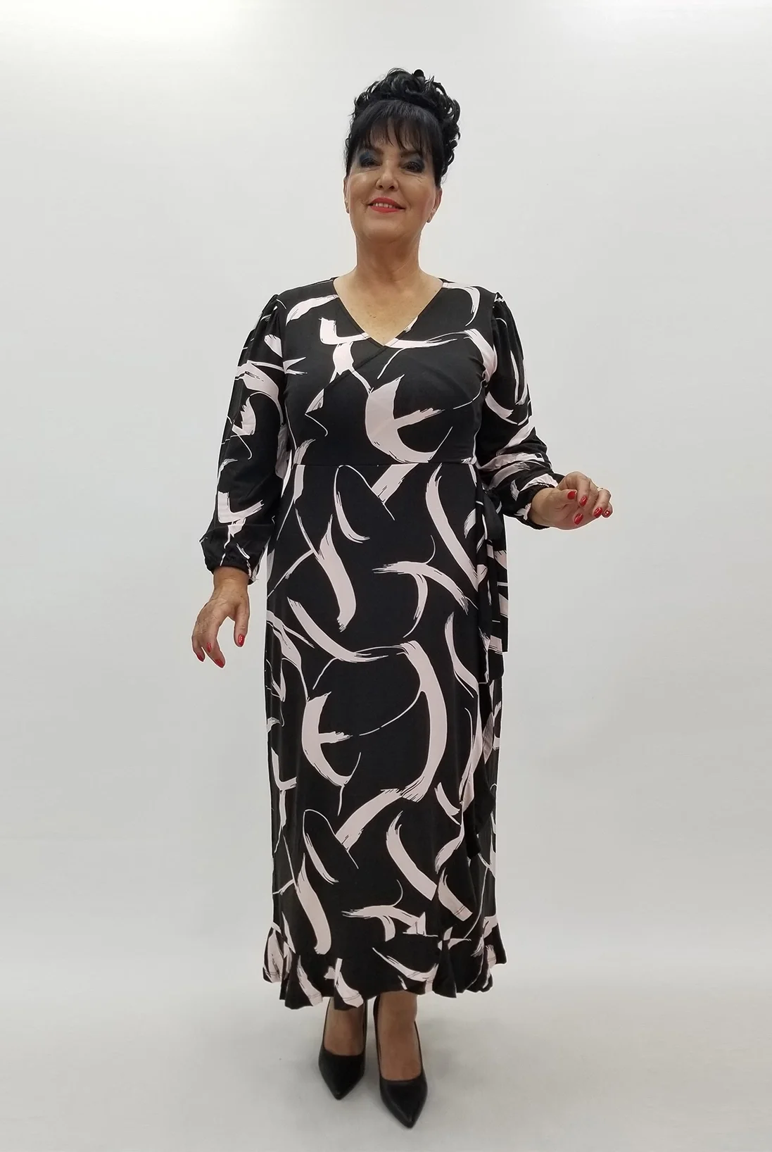 Miraggio Büyük Beden Elbise 99982 SİY/PUDRA