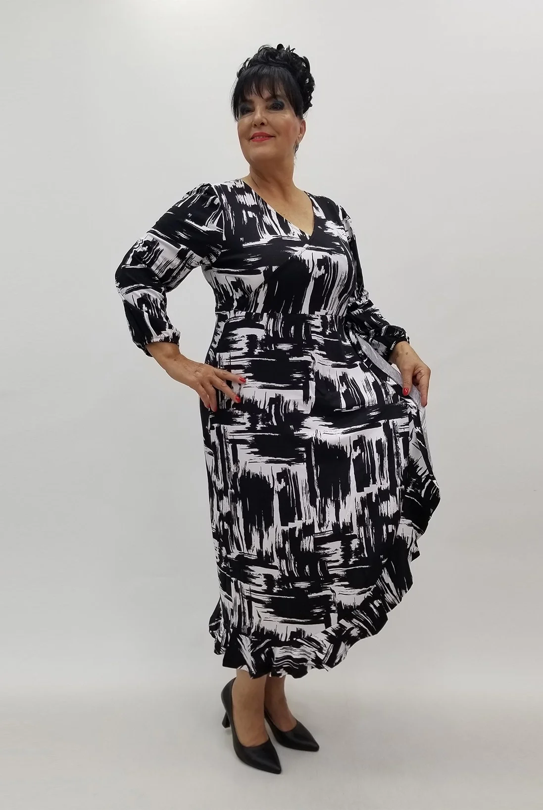 Miraggio Büyük Beden Elbise 99982 SİYAH/BEYAZ