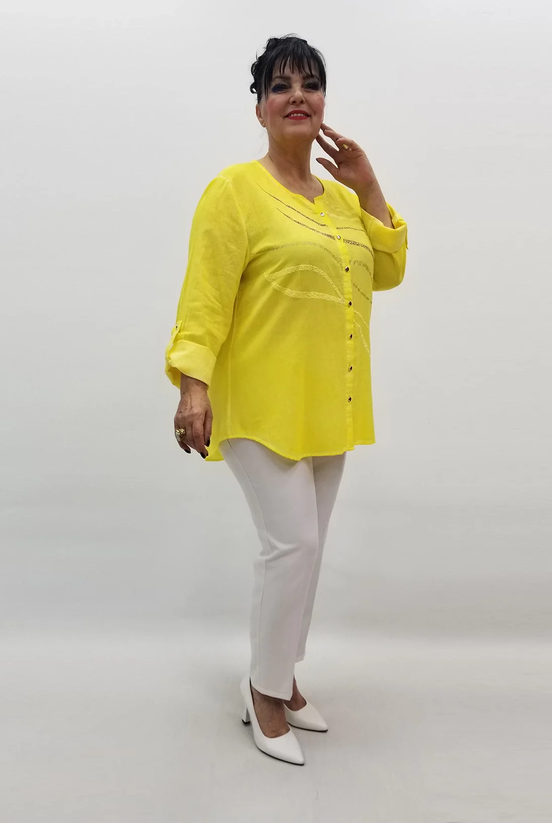 Miraggio Büyük Beden Gömlek 99065 SARI