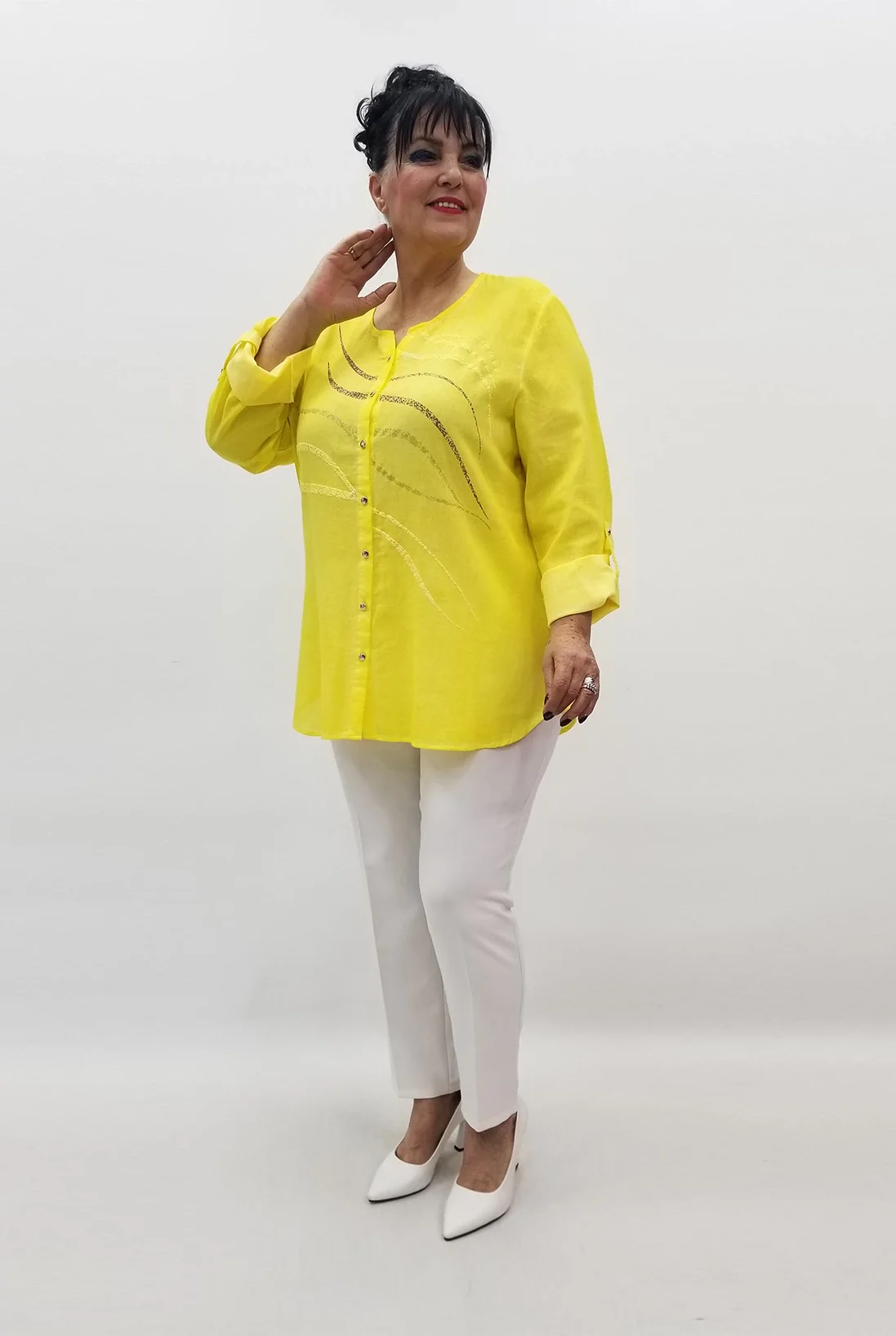 Miraggio Büyük Beden Gömlek 99065 SARI