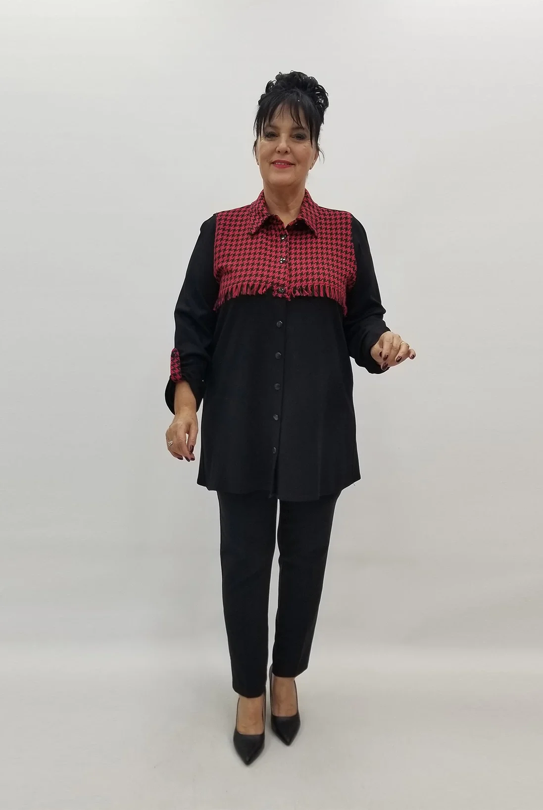 Miraggio Büyük Beden Gömlek 99151 SİYAH-KIRMIZI