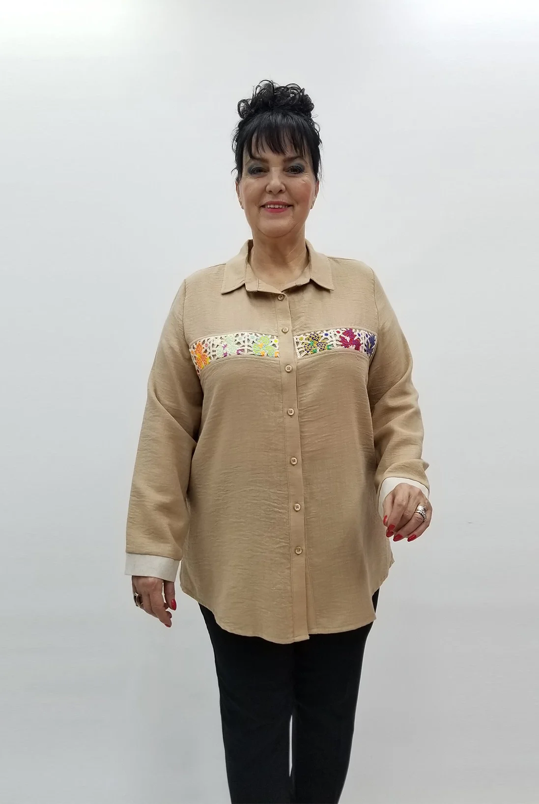 Miraggio Büyük Beden Gömlek 99183 BEJ