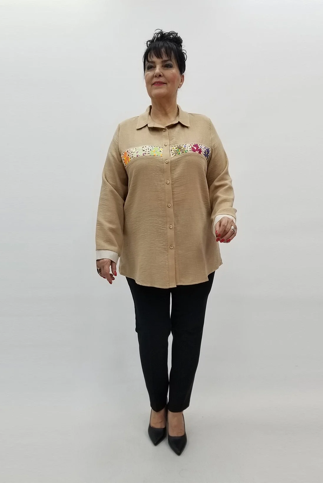 Miraggio Büyük Beden Gömlek 99183 BEJ