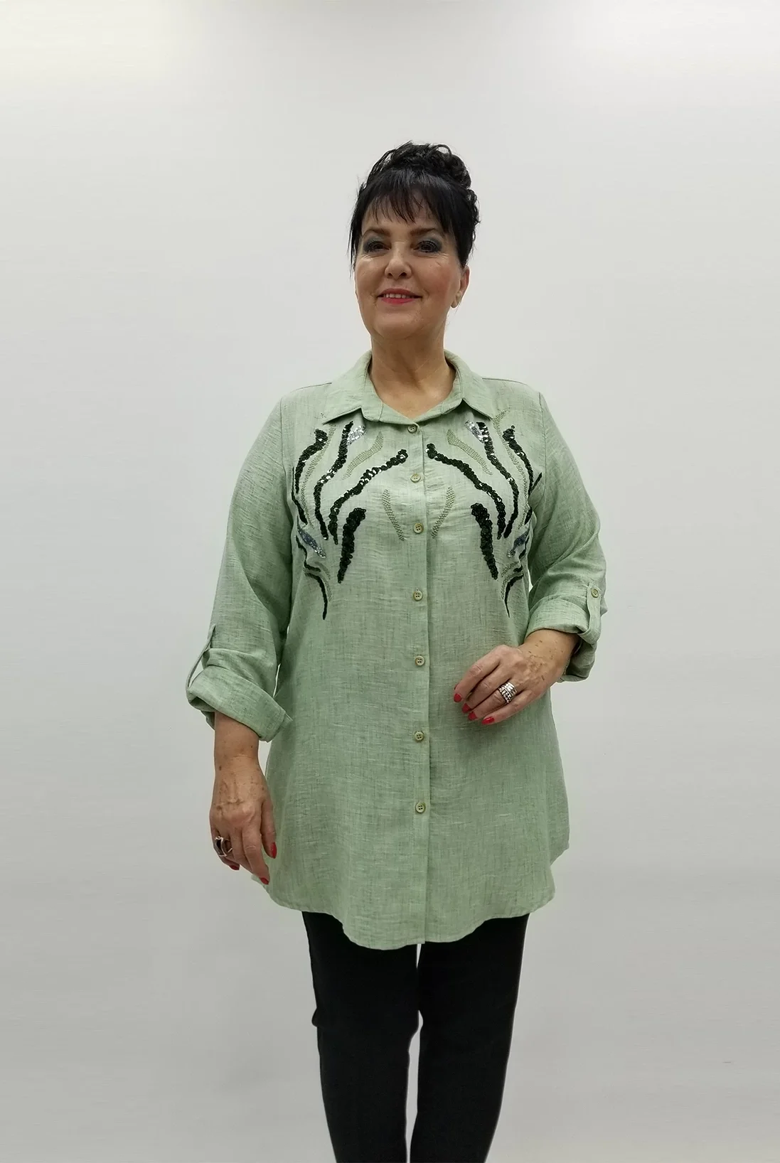 Miraggio Büyük Beden Gömlek 99211 MİNT YEŞİL