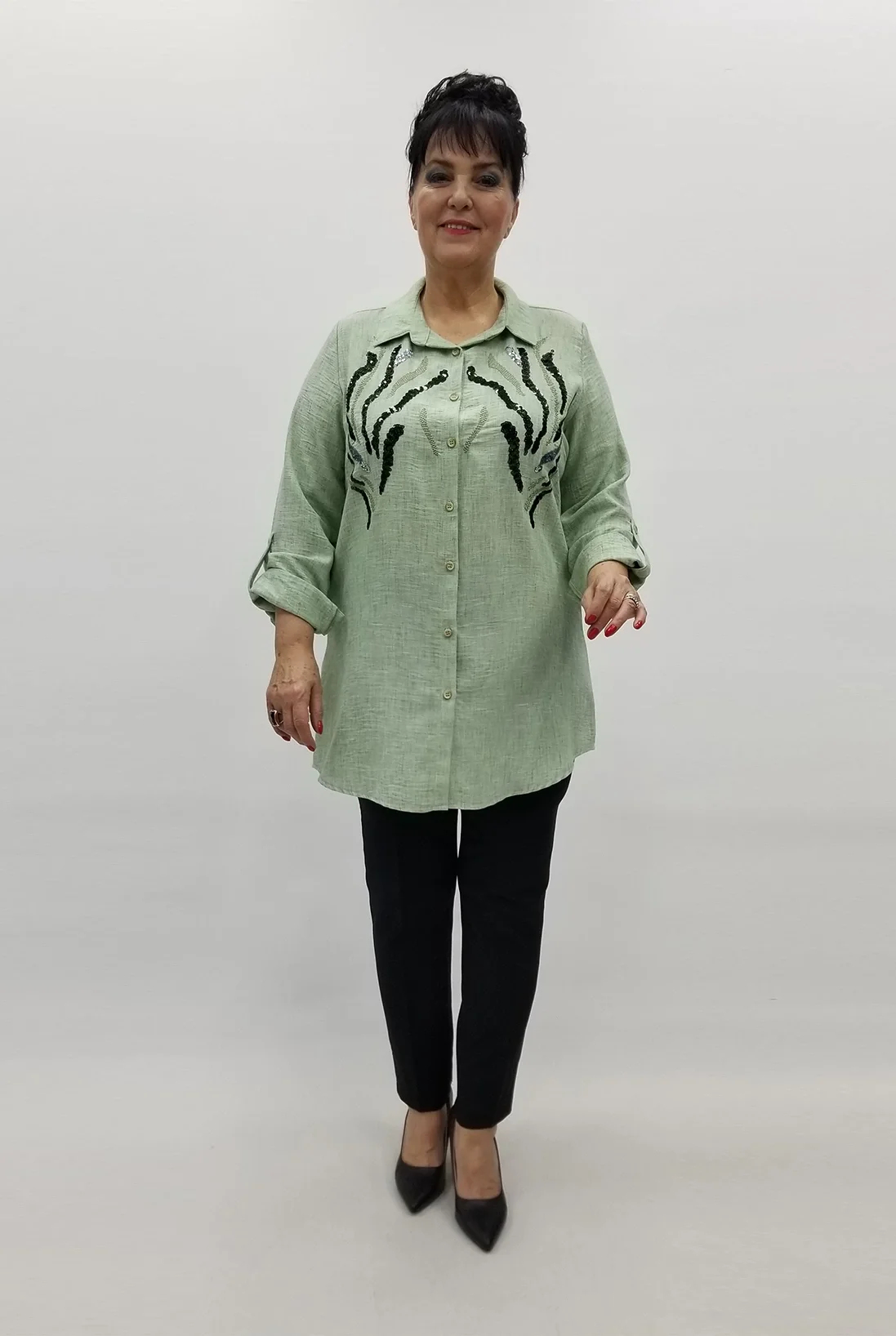 Miraggio Büyük Beden Gömlek 99211 MİNT YEŞİL