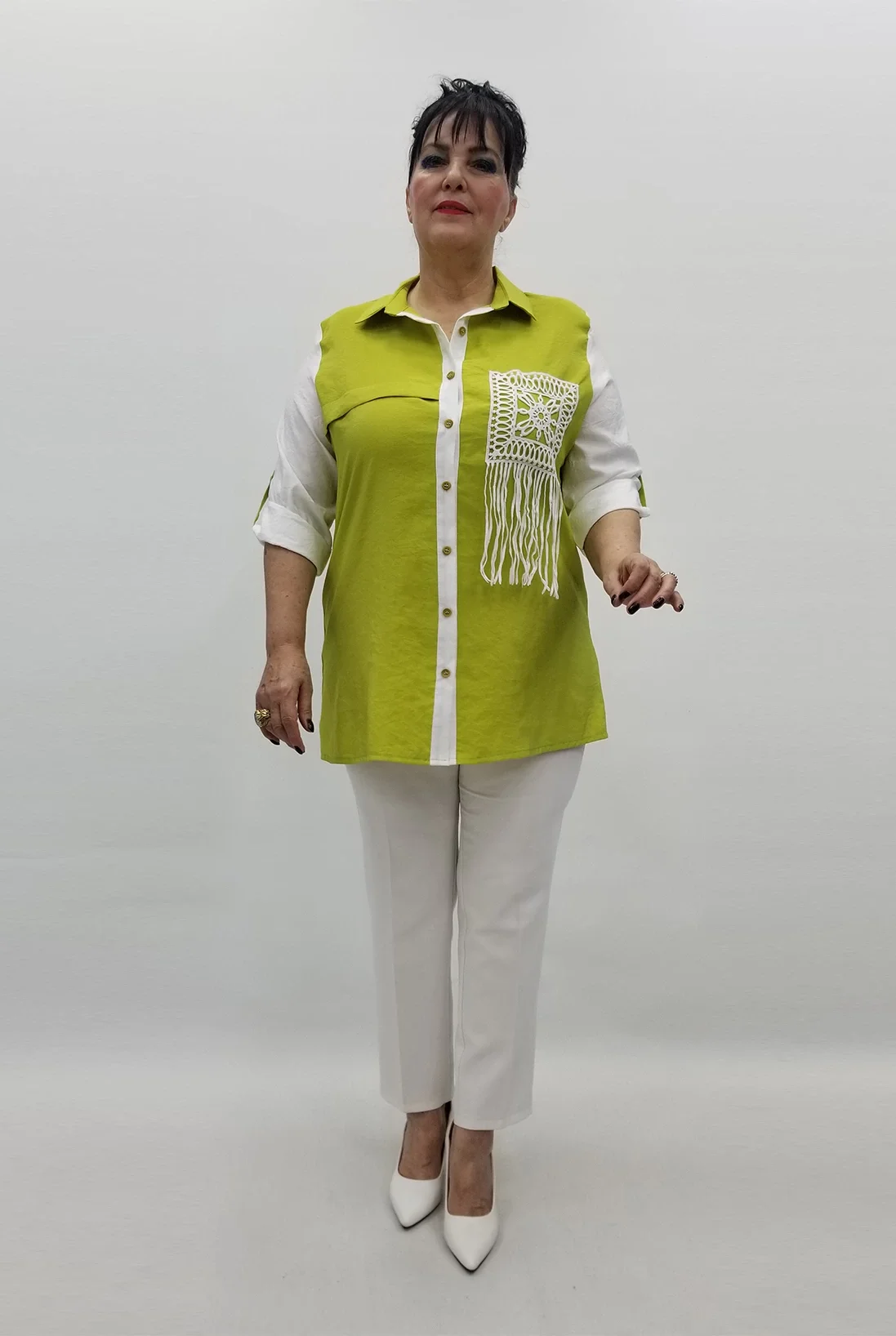 Miraggio Büyük Beden Gömlek 99240 YAĞ YEŞİLİ