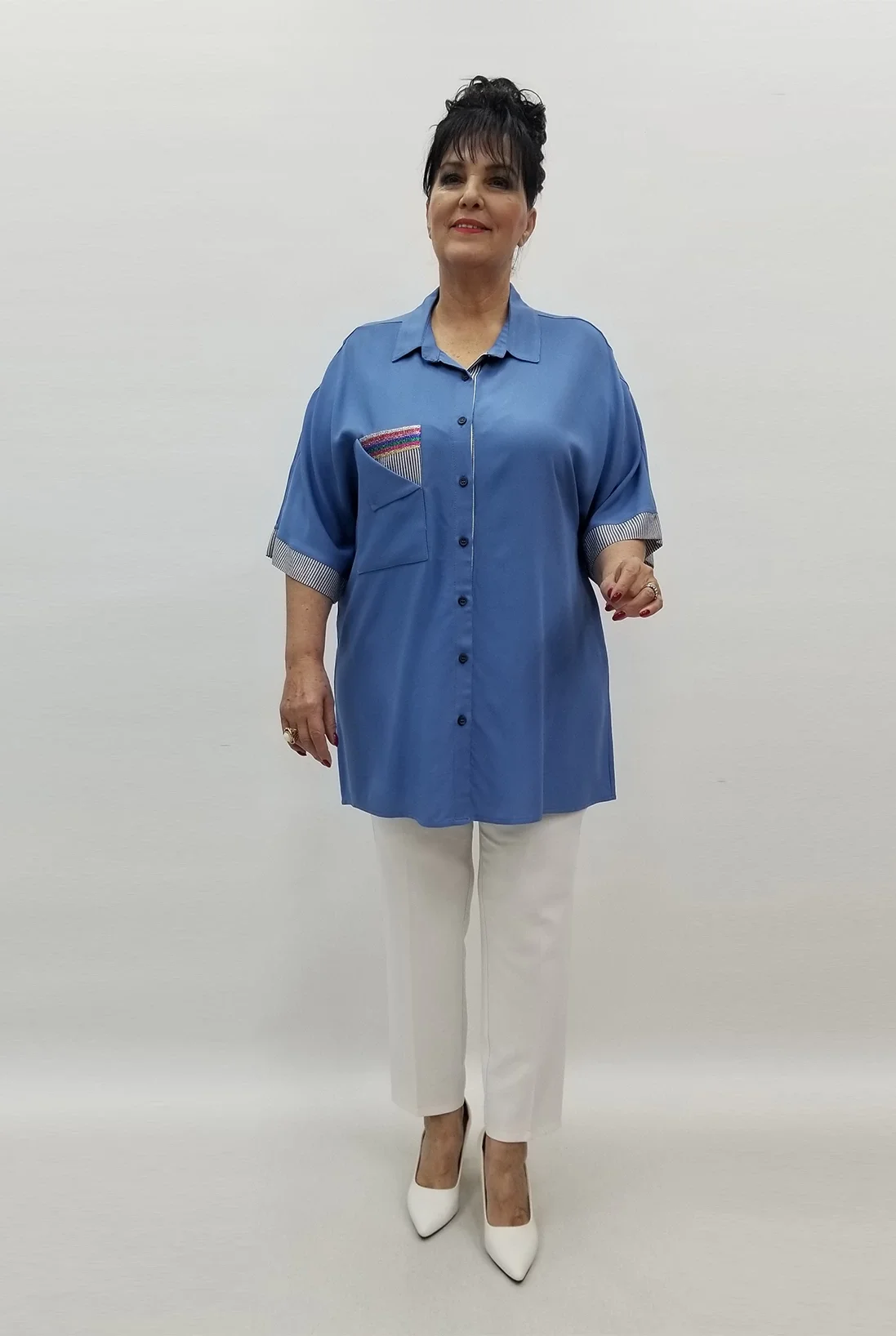 Miraggio Büyük Beden Gömlek 99252 MAVİ