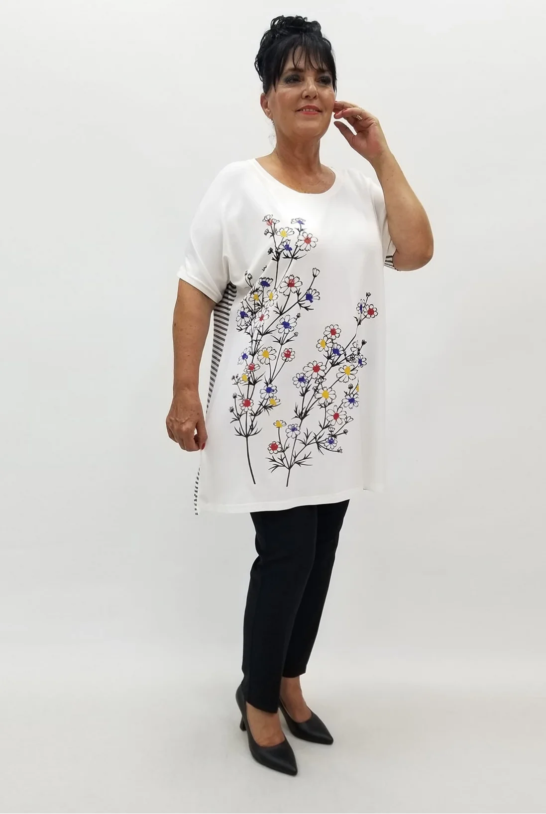 Miraggio Büyük Beden Tunik 99877 BEYAZ/GRİ