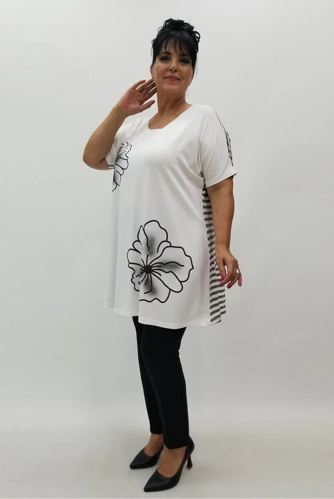 Miraggio Büyük Beden Tunik 99878 BEYAZ/GRİ