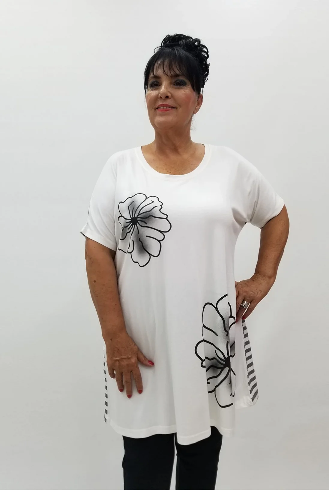 Miraggio Büyük Beden Tunik 99878 BEYAZ/GRİ