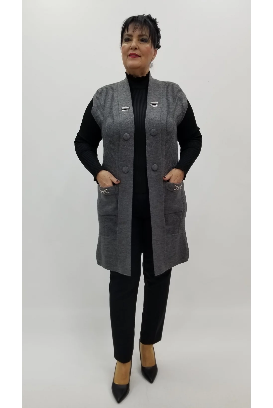 Miraggio Büyük Beden Yelek 4233 FÜME