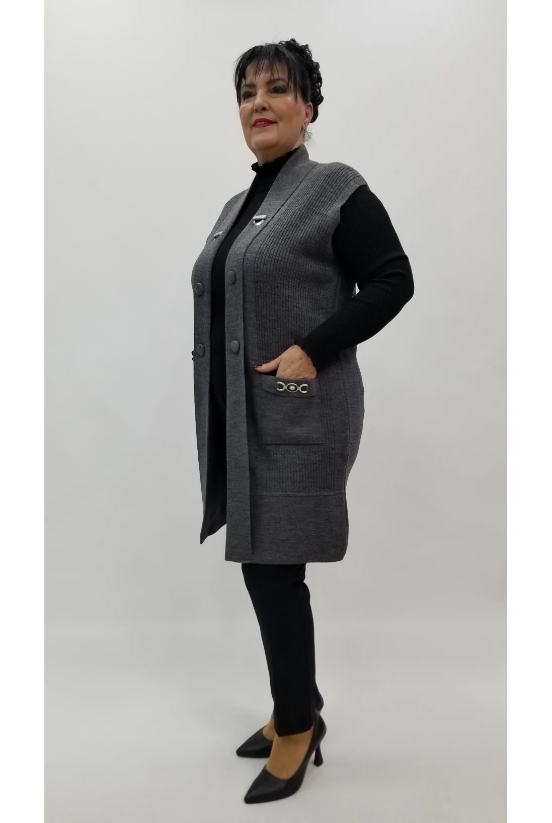 Miraggio Büyük Beden Yelek 4233 FÜME