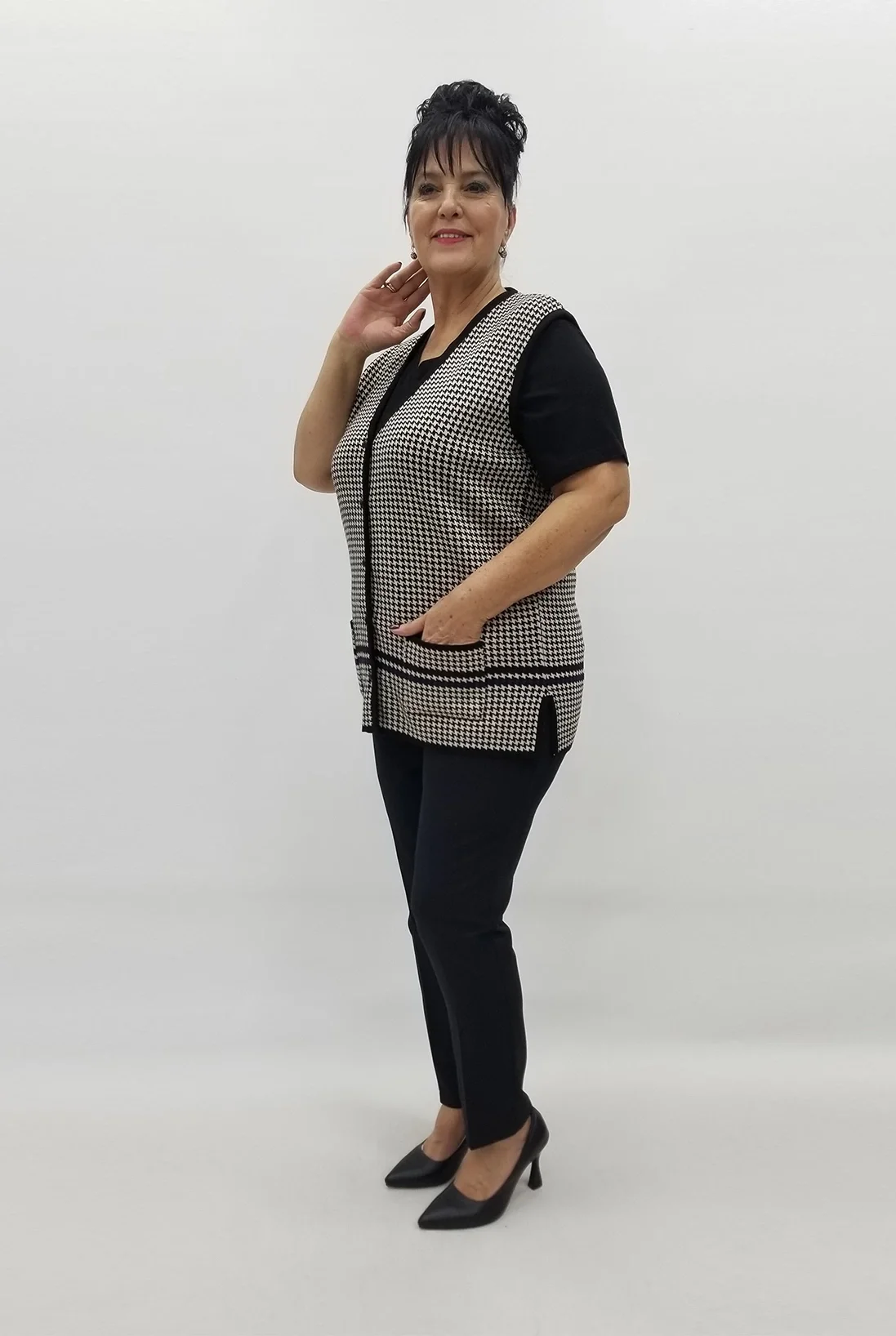 Miraggio Büyük Beden Yelek 99124 SİYAH/KREM