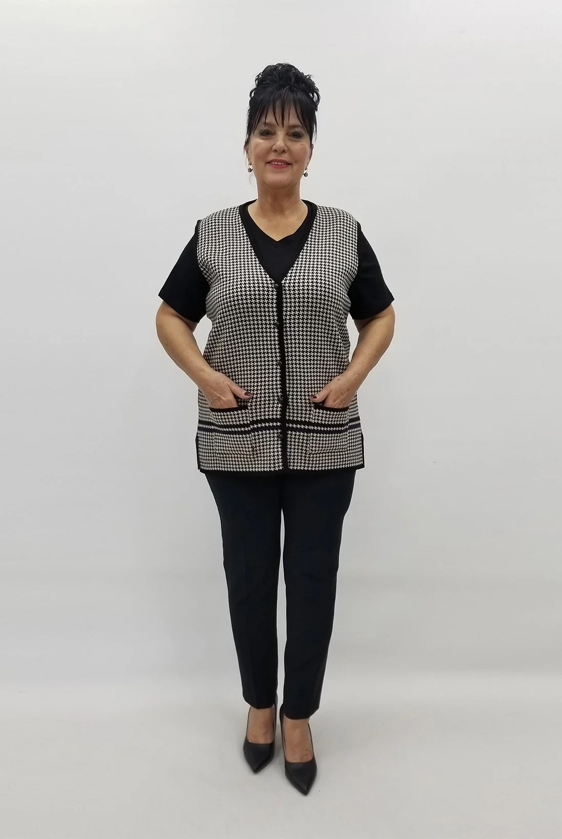 Miraggio Büyük Beden Yelek 99124 SİYAH/KREM