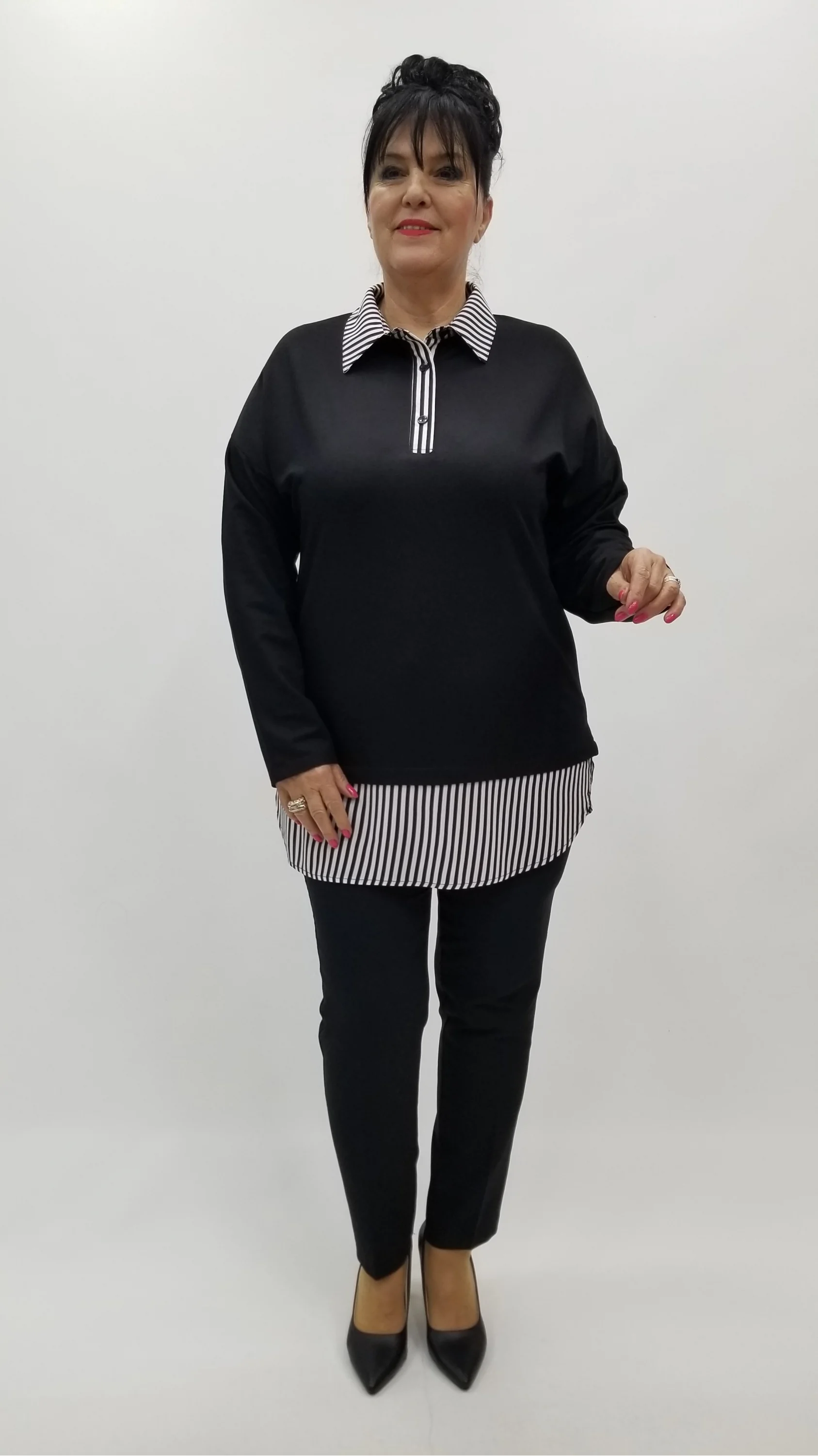 Miraggio Büyük Beden Bluz 4377 SİYAH/BEYAZ