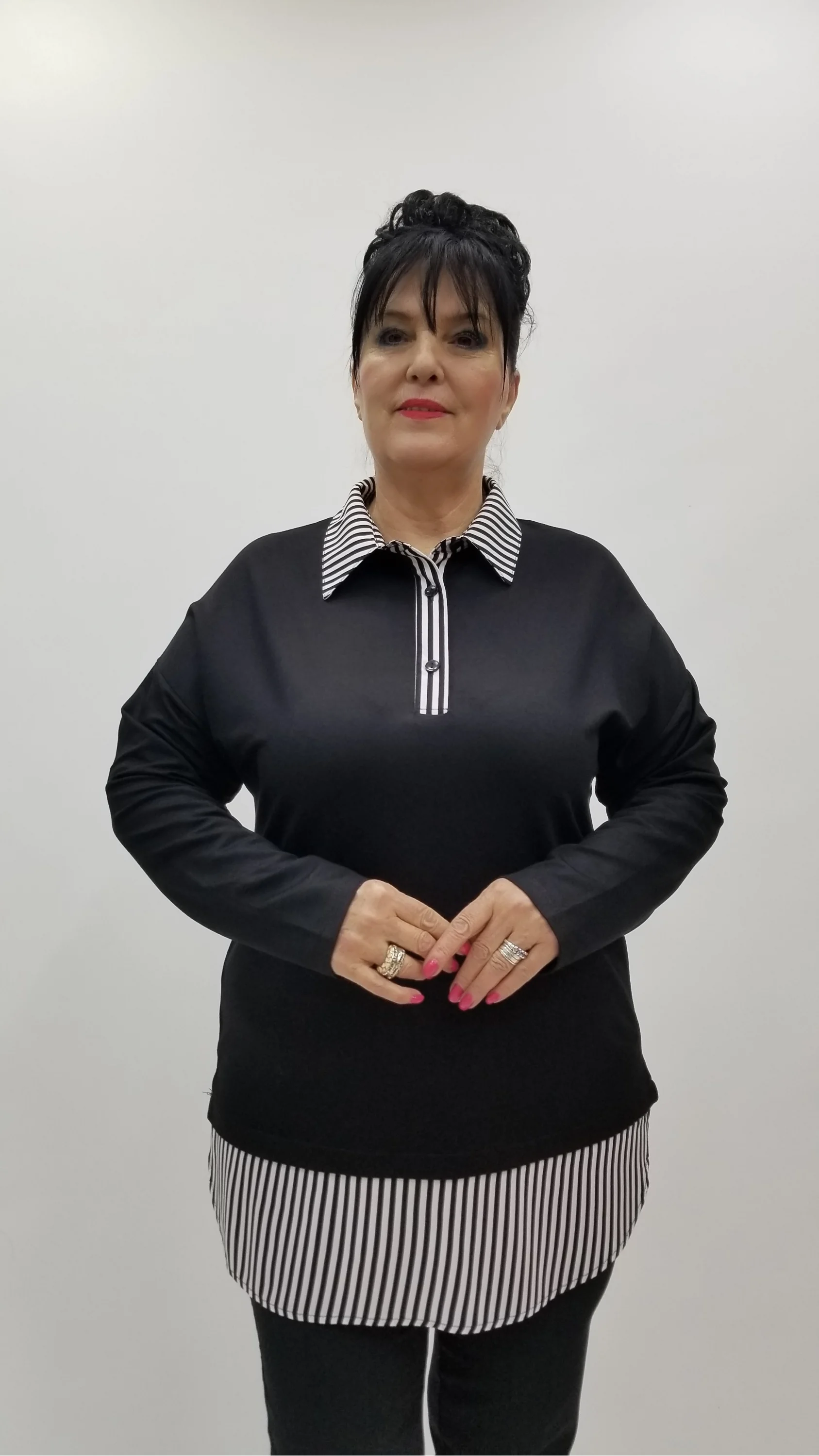 Miraggio Büyük Beden Bluz 4377 SİYAH/BEYAZ