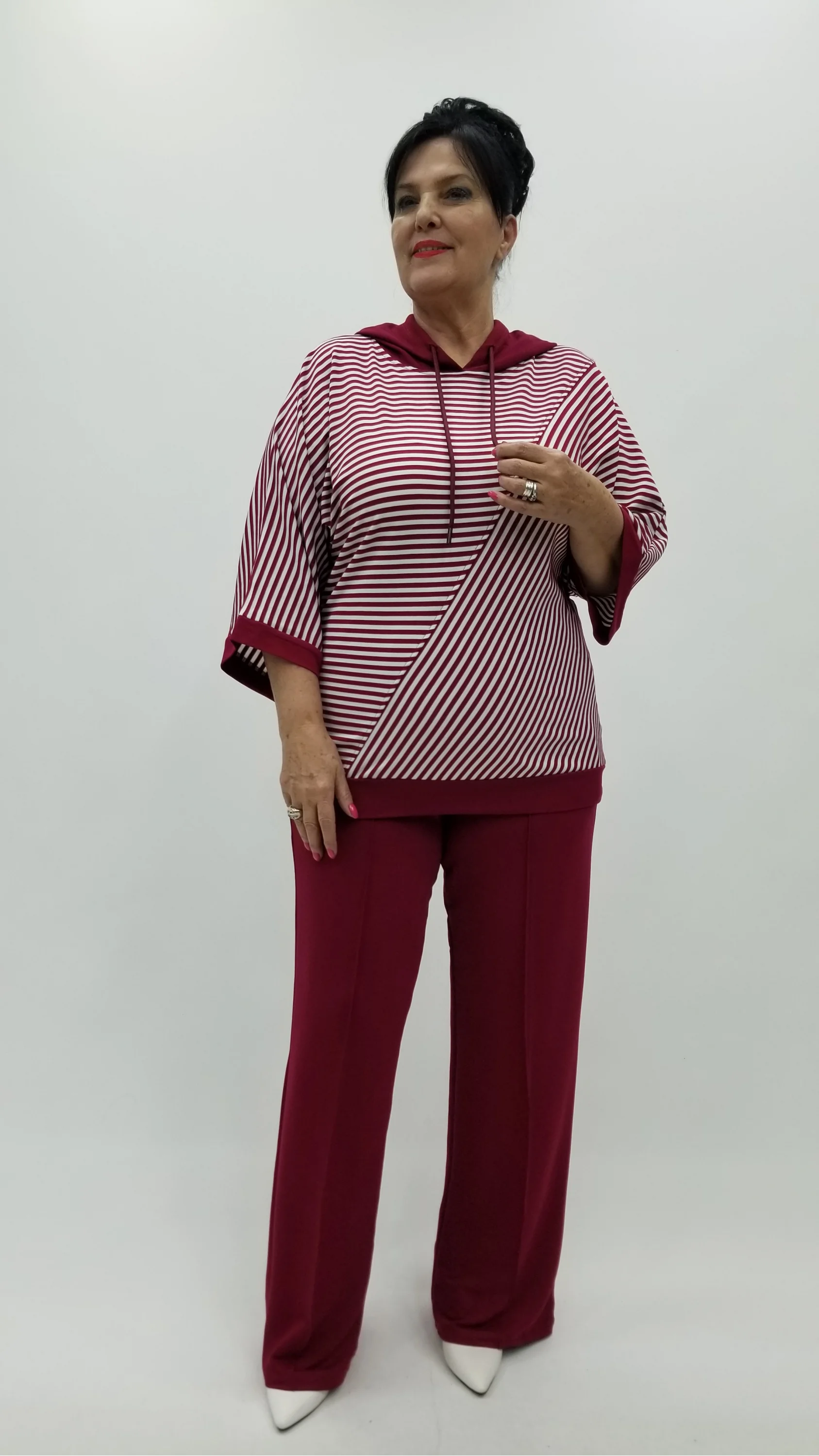 Miraggio Büyük Beden Takım 4335 BORDO/BEYAZ