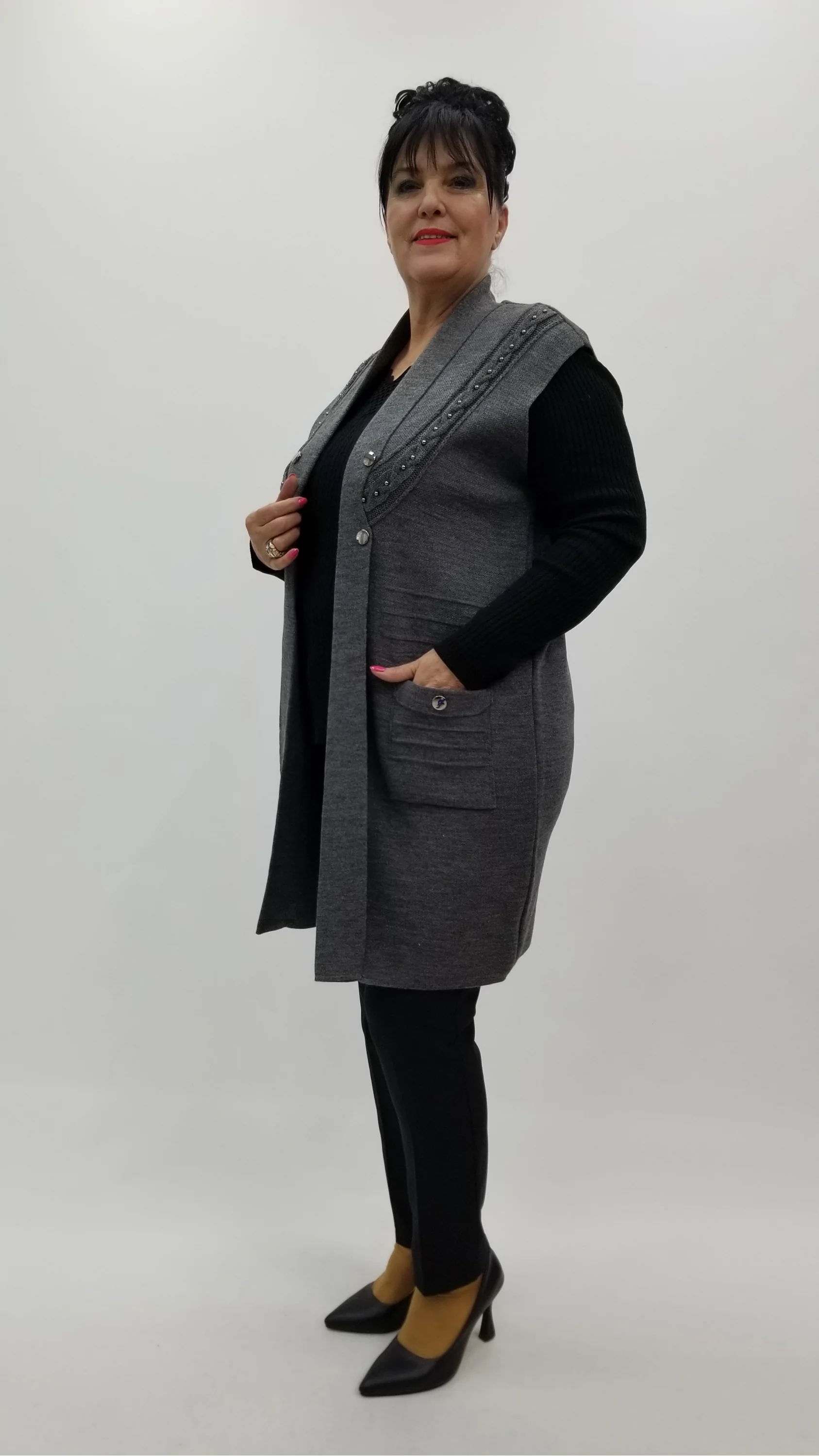 Miraggio Büyük Beden Yelek 4374 FÜME