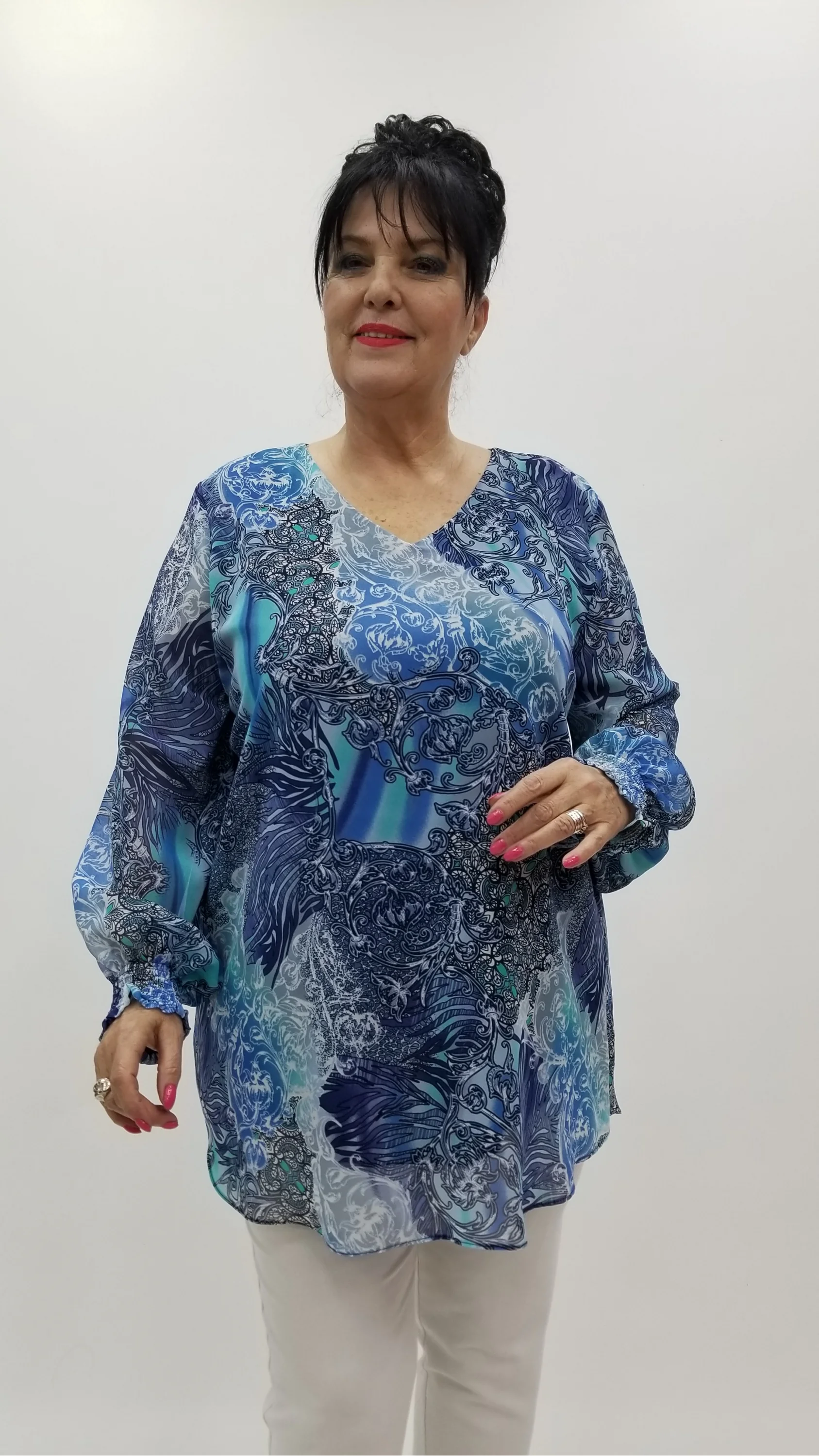 Miraggio Büyük Beden Abiye Bluz 4369 MAVİ