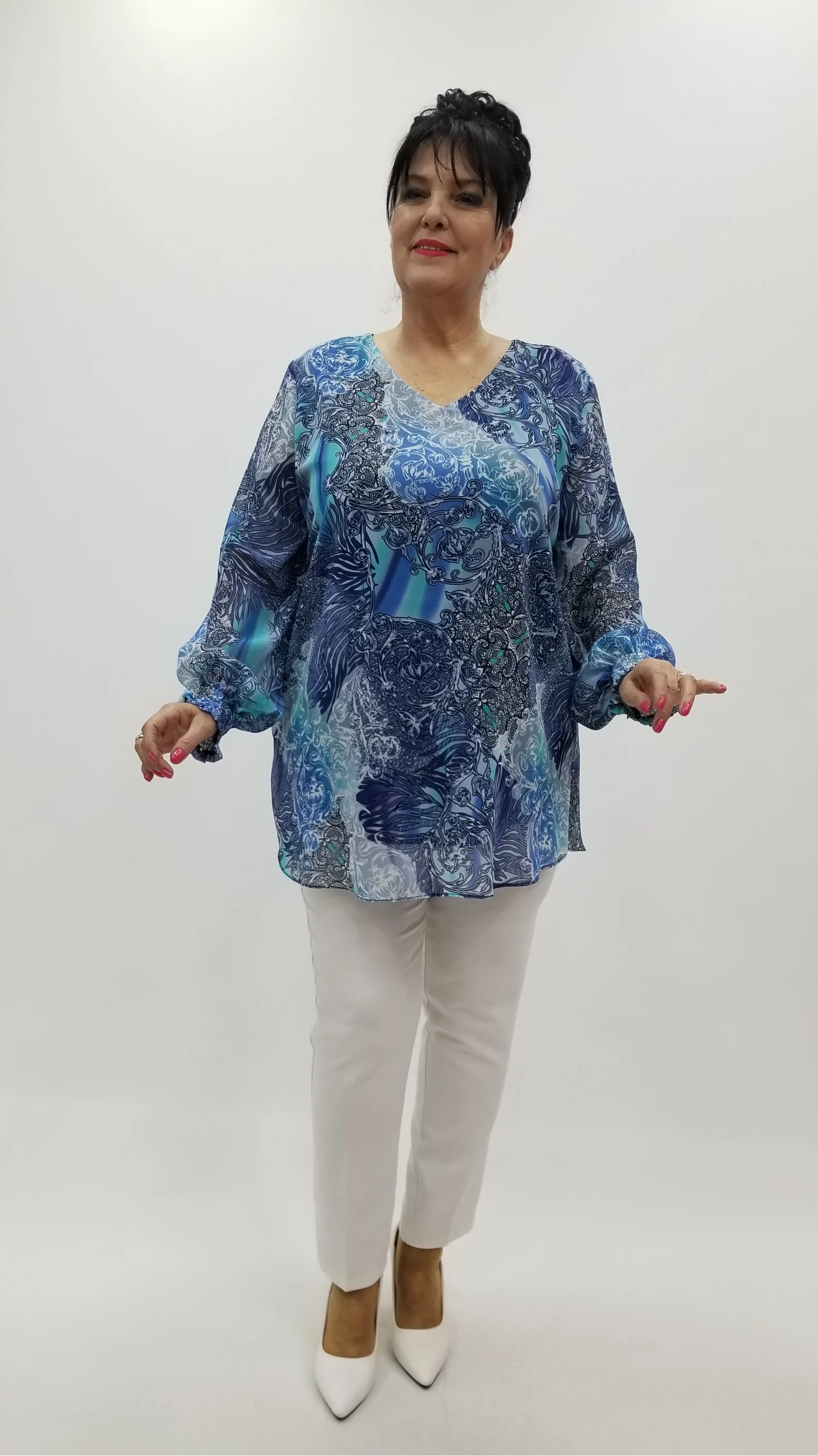 Miraggio Büyük Beden Abiye Bluz 4369 MAVİ