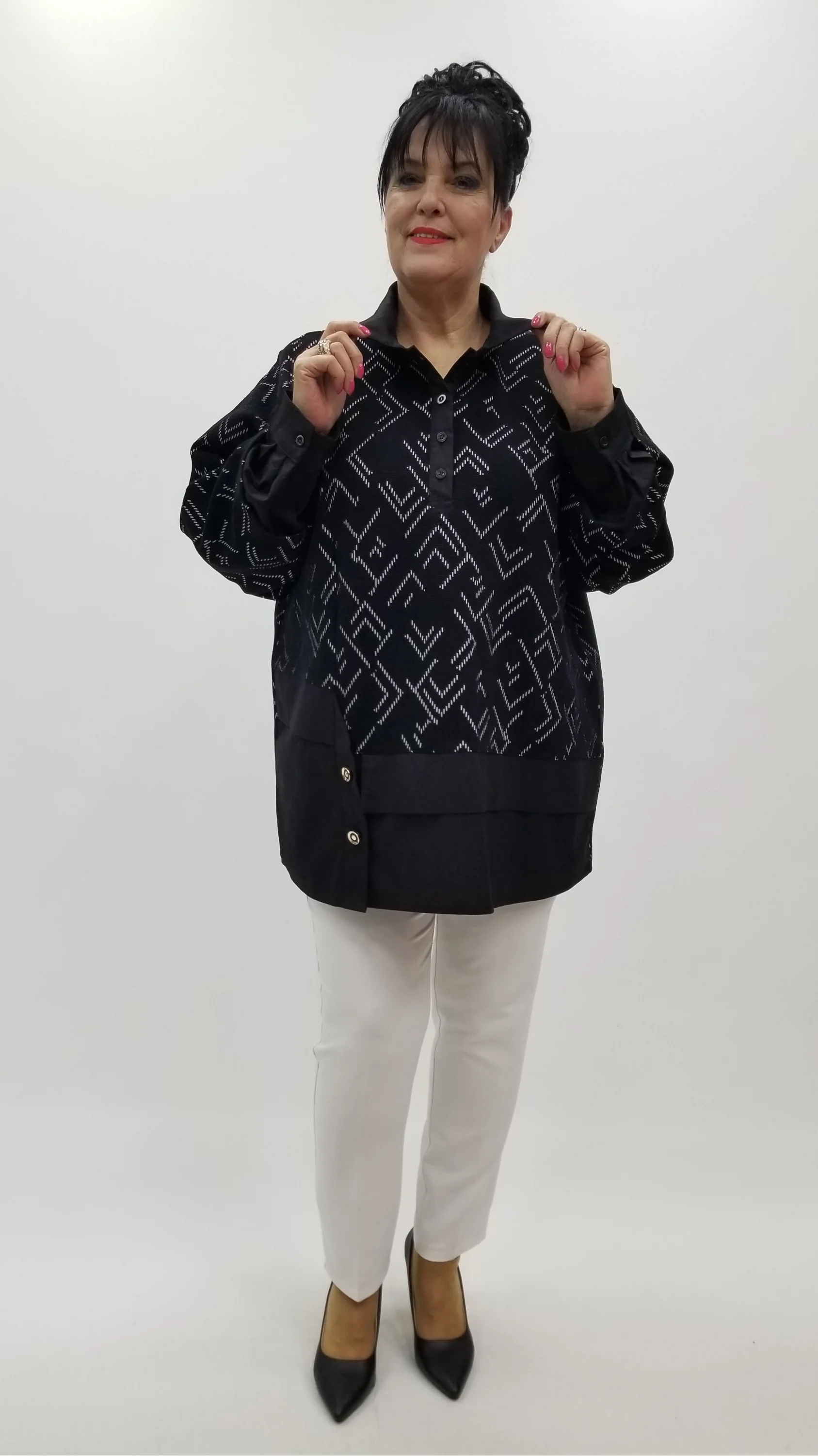 Miraggio Büyük Beden Bluz 4380 SİYAH/BEYAZ