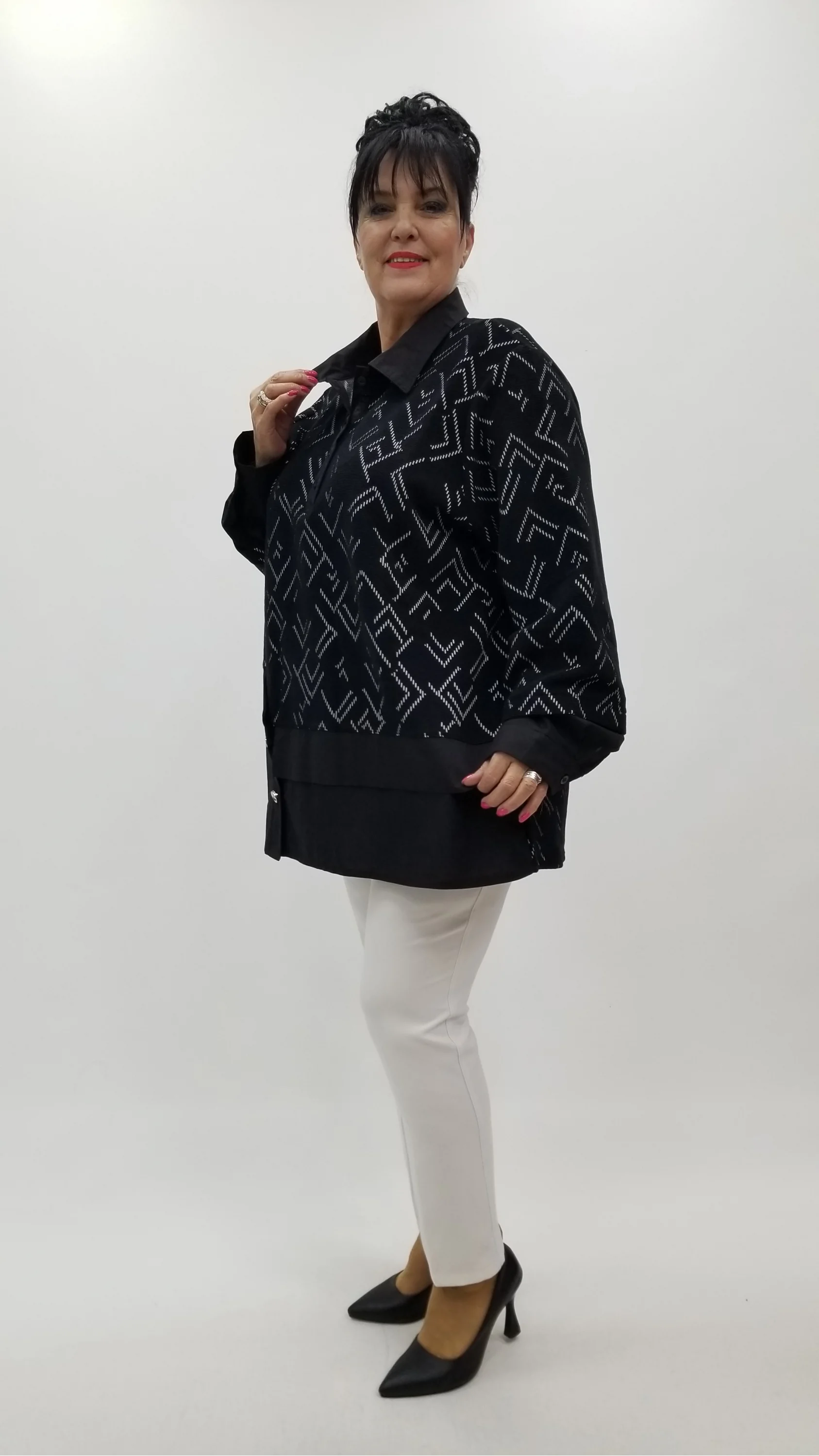 Miraggio Büyük Beden Bluz 4380 SİYAH/BEYAZ