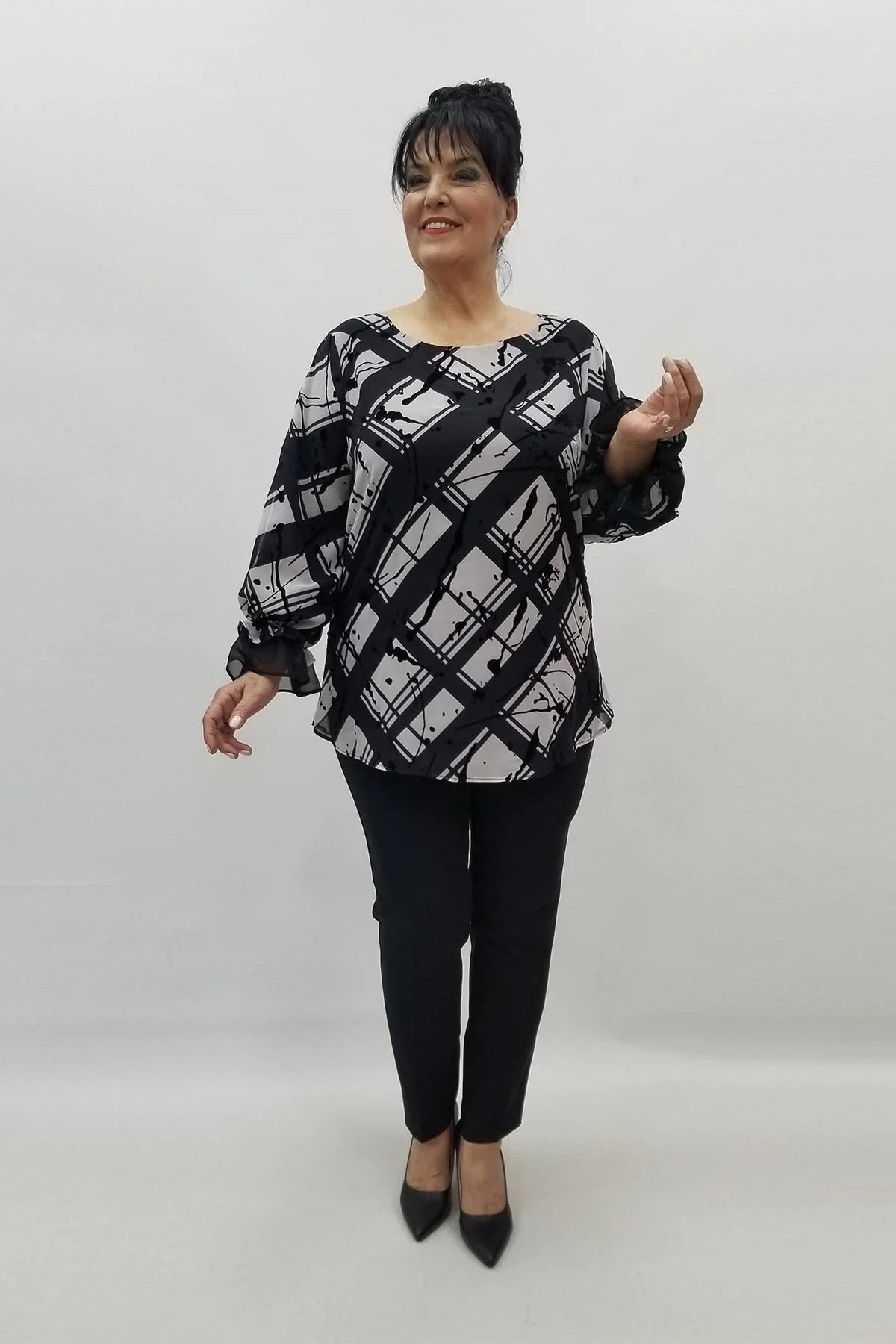 Miraggio Büyük Beden Abiye Bluz 98442 SİYAH/BEYAZ
