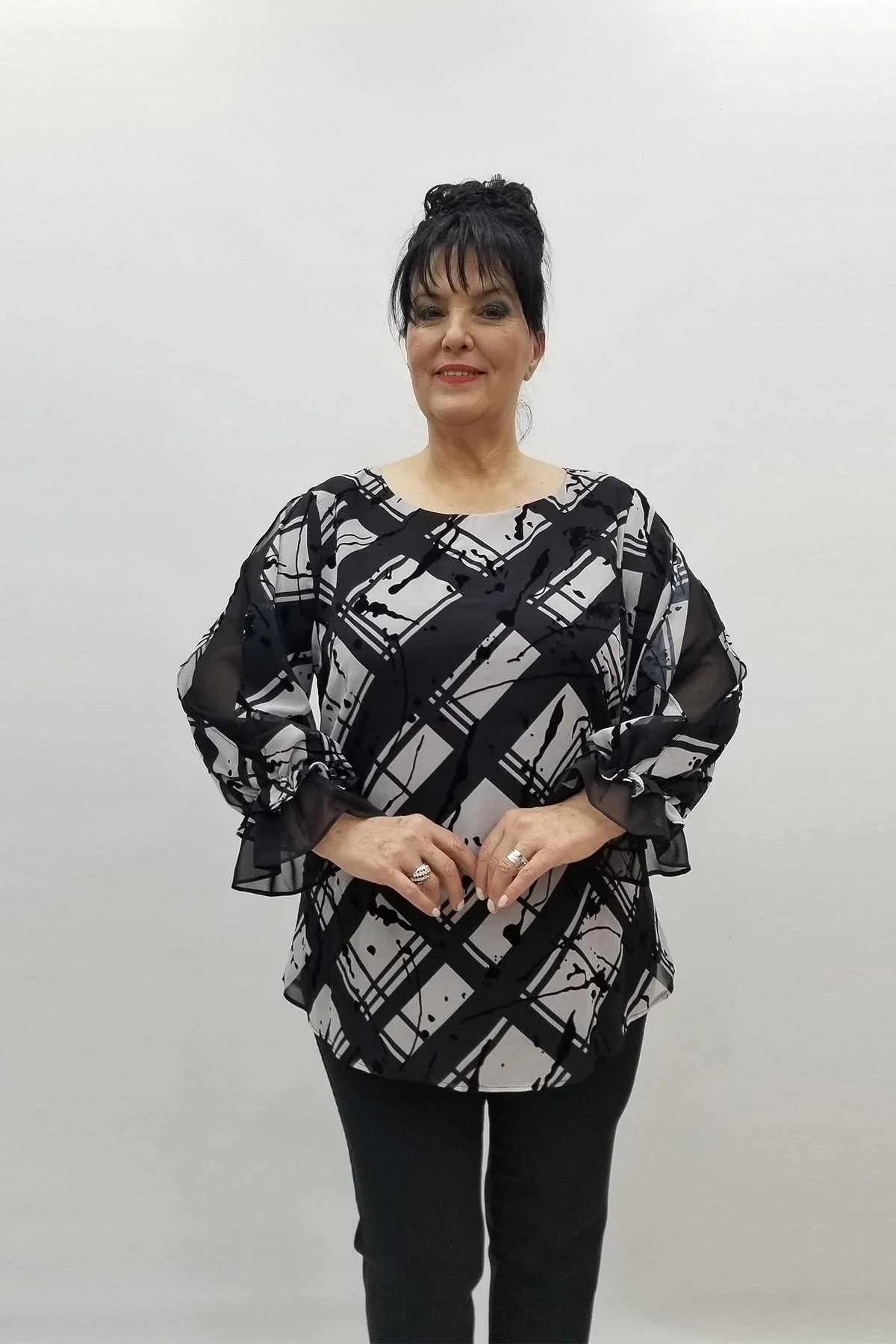Miraggio Büyük Beden Abiye Bluz 98442 SİYAH/BEYAZ