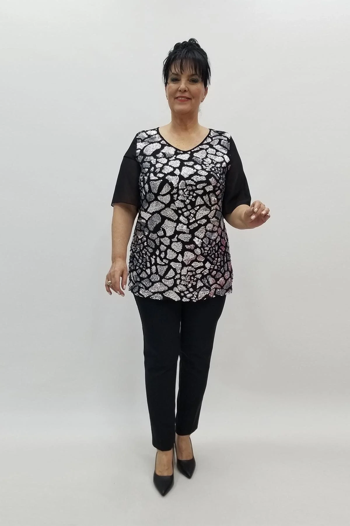 Miraggio Büyük Beden Abiye Bluz 98446 SİY-GÜMÜŞ