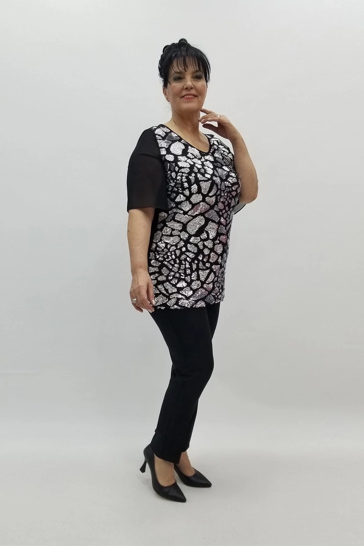 Miraggio Büyük Beden Abiye Bluz 98446 SİY-GÜMÜŞ