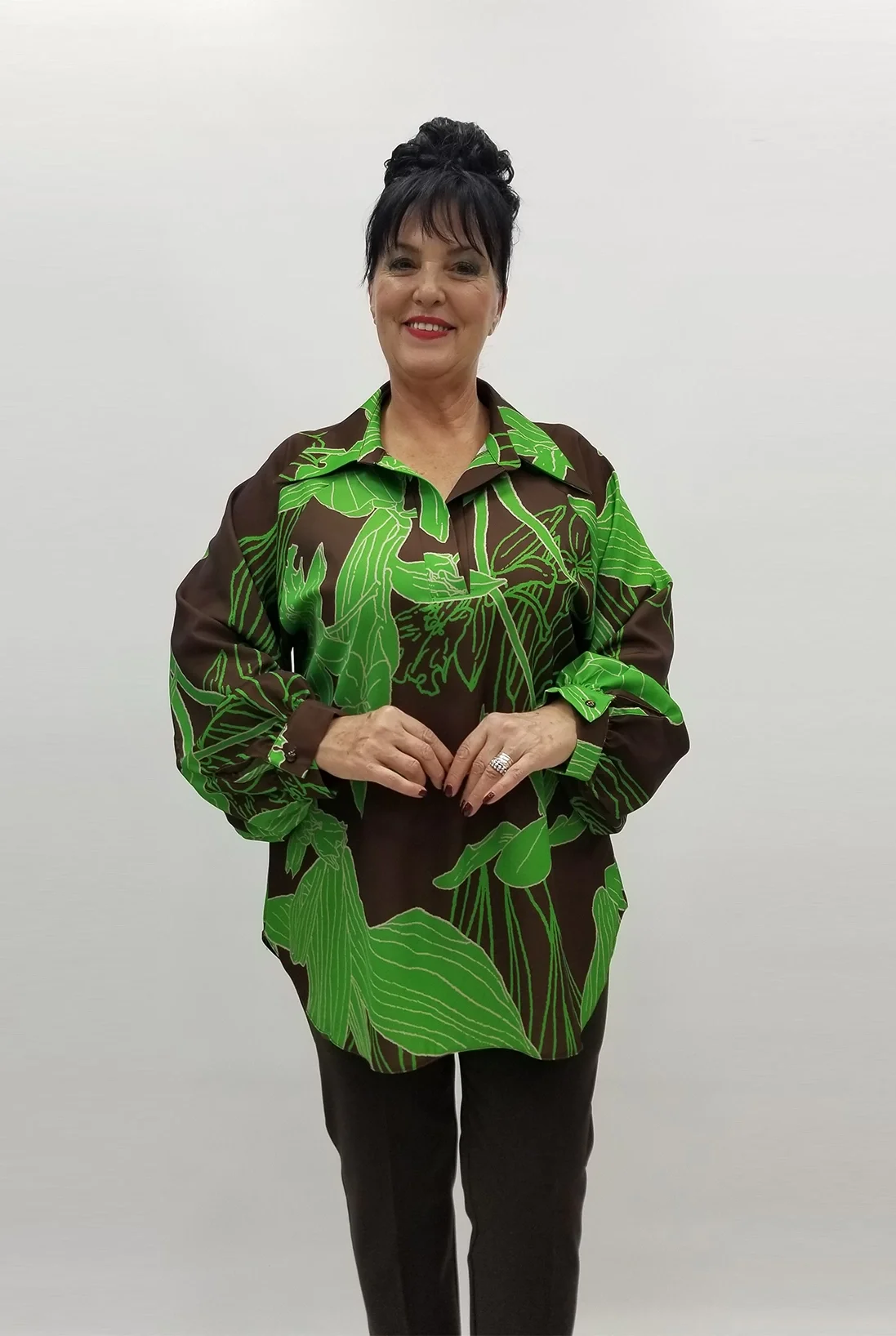 Miraggio Büyük Beden Abiye Bluz 99096 KAHVE/YEŞİL