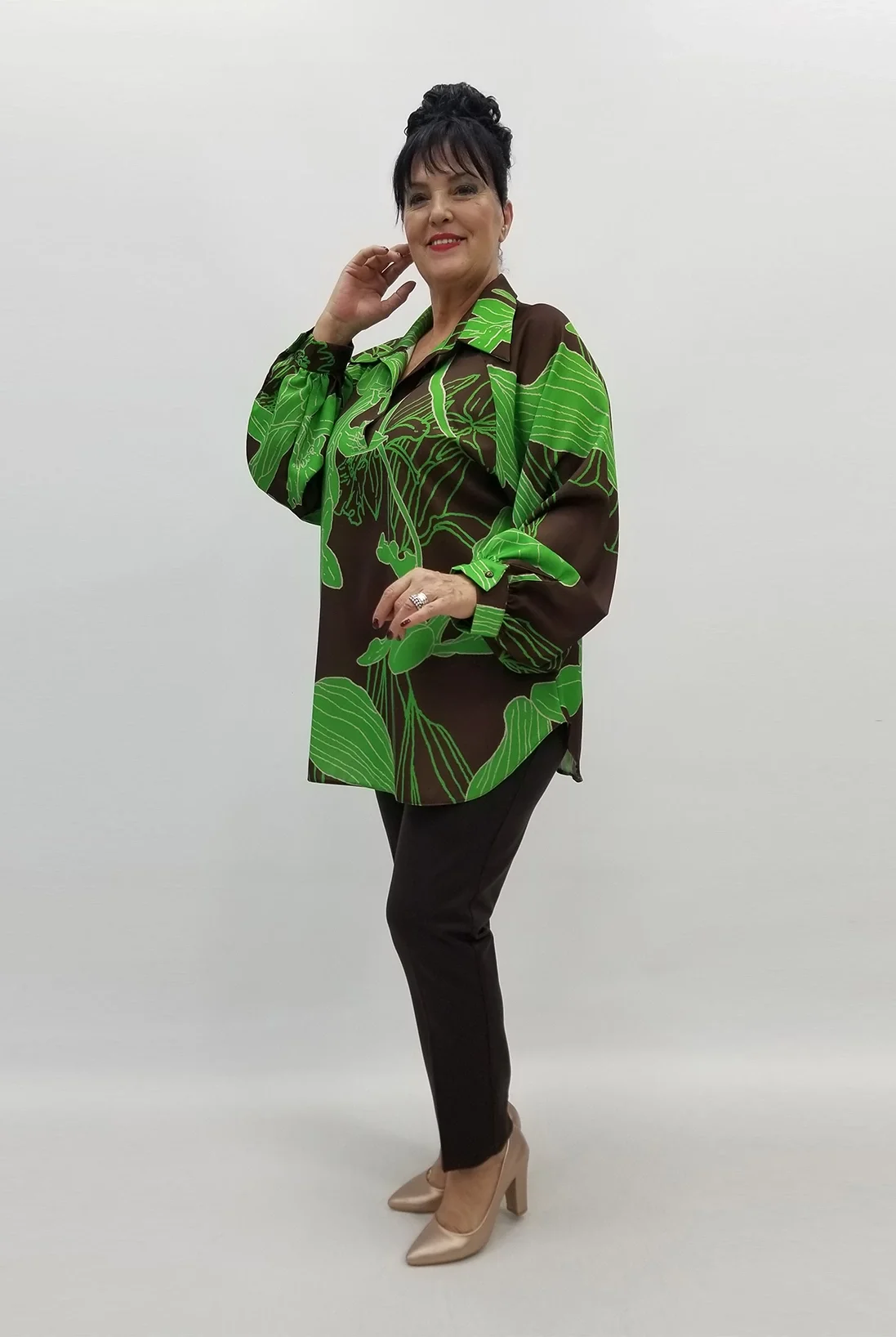 Miraggio Büyük Beden Abiye Bluz 99096 KAHVE/YEŞİL