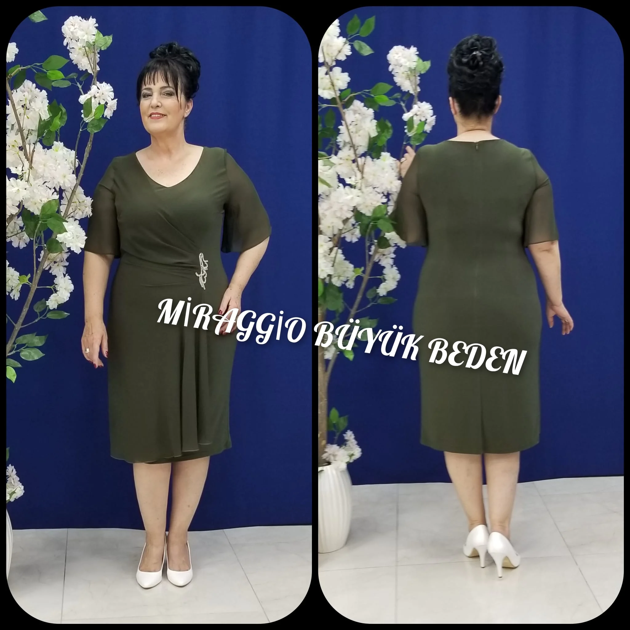 Miraggio Büyük Beden Abiye Elbise 94158 HAKİ