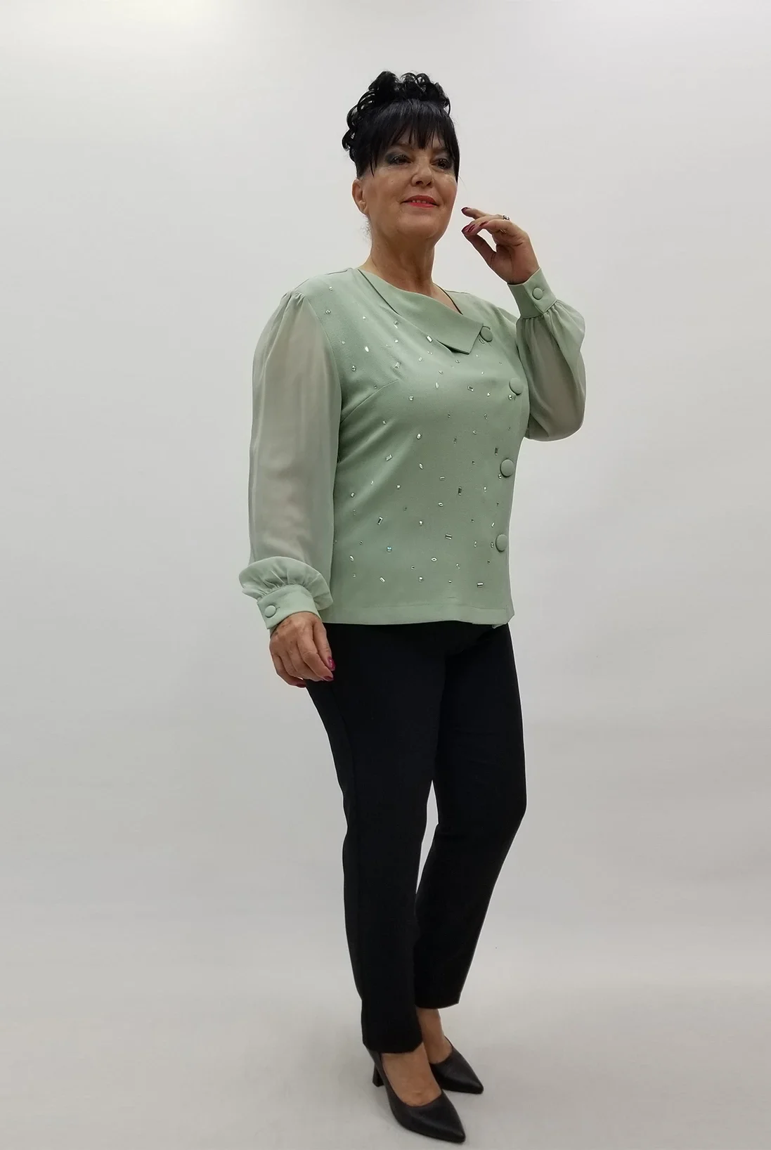 Miraggio Büyük Beden Bluz 4032 SU YEŞİLİ