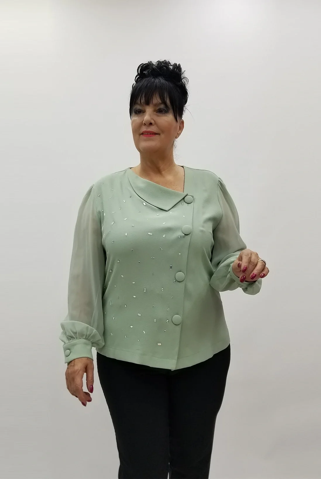 Miraggio Büyük Beden Bluz 4032 SU YEŞİLİ