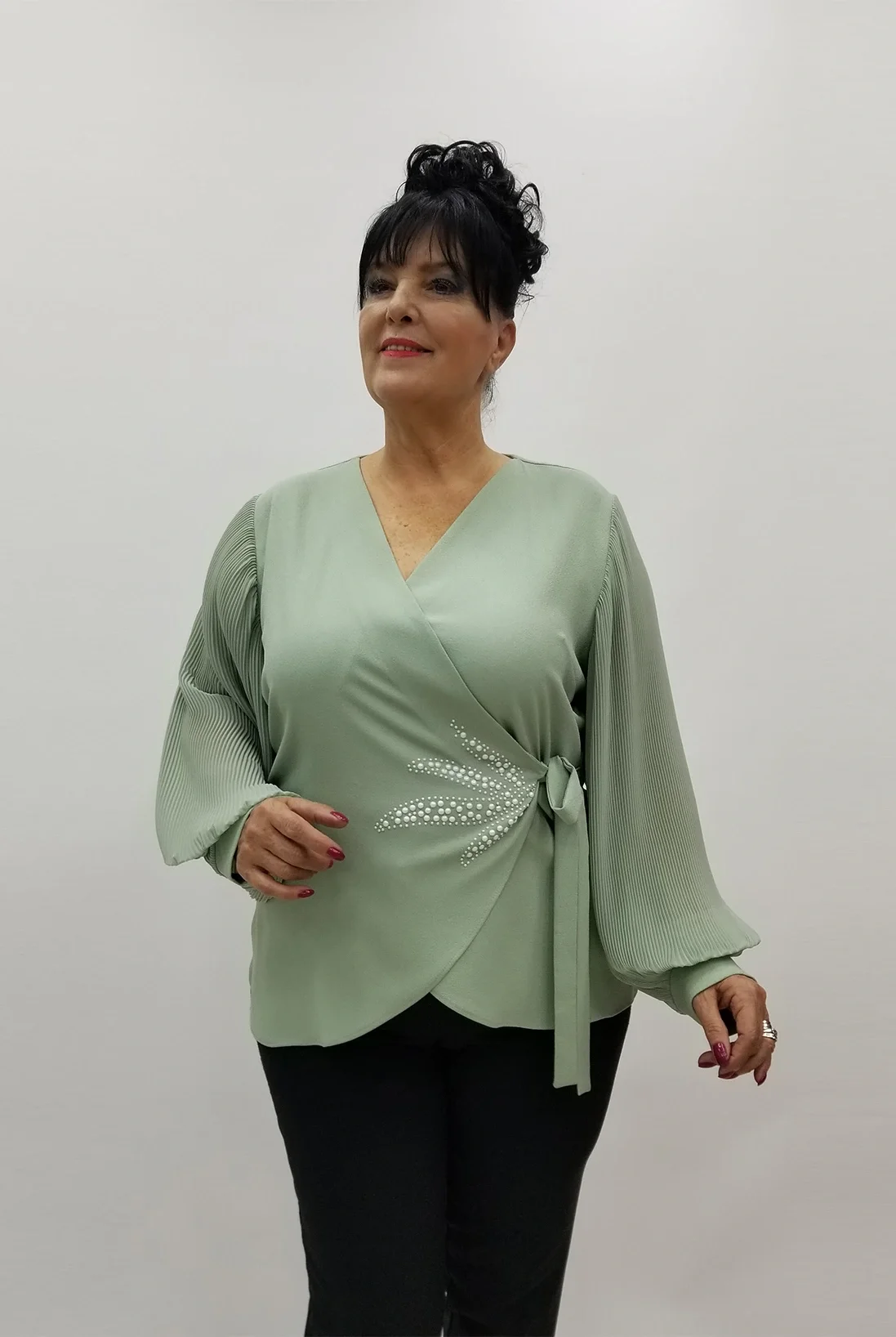 Miraggio Büyük Beden Bluz 4041 SU YEŞİLİ